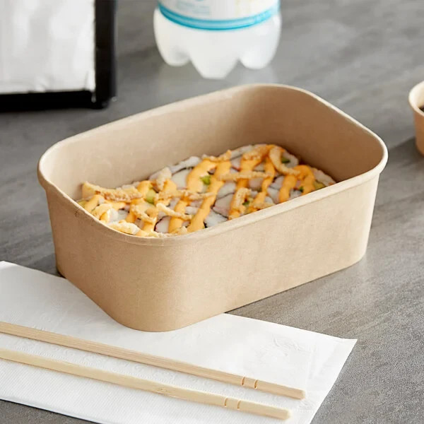 Choice 24 oz. Rectangular Kraft PE-Lined Microwavable Take-Out Container – 300/C