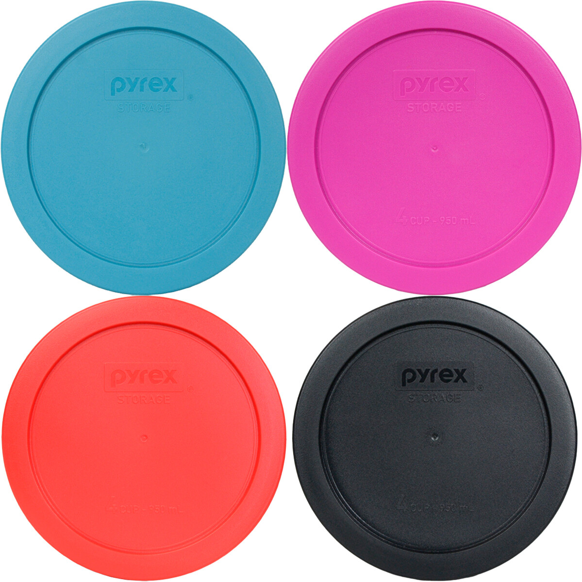 Pyrex 4 Lid Bundle in Pink, Black, Red, and Teal Blue for 4-Cup Glass Bowls
