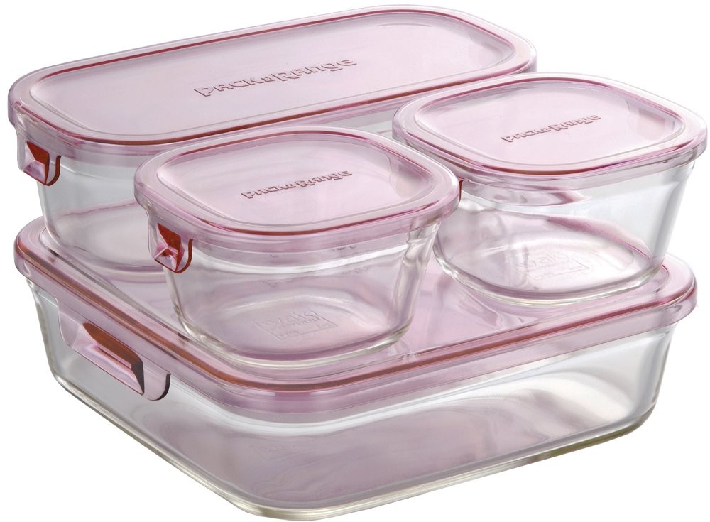 iwaki Heat Resistant Glass Storage Container Pink Set of 4 PS-PRN-4P2