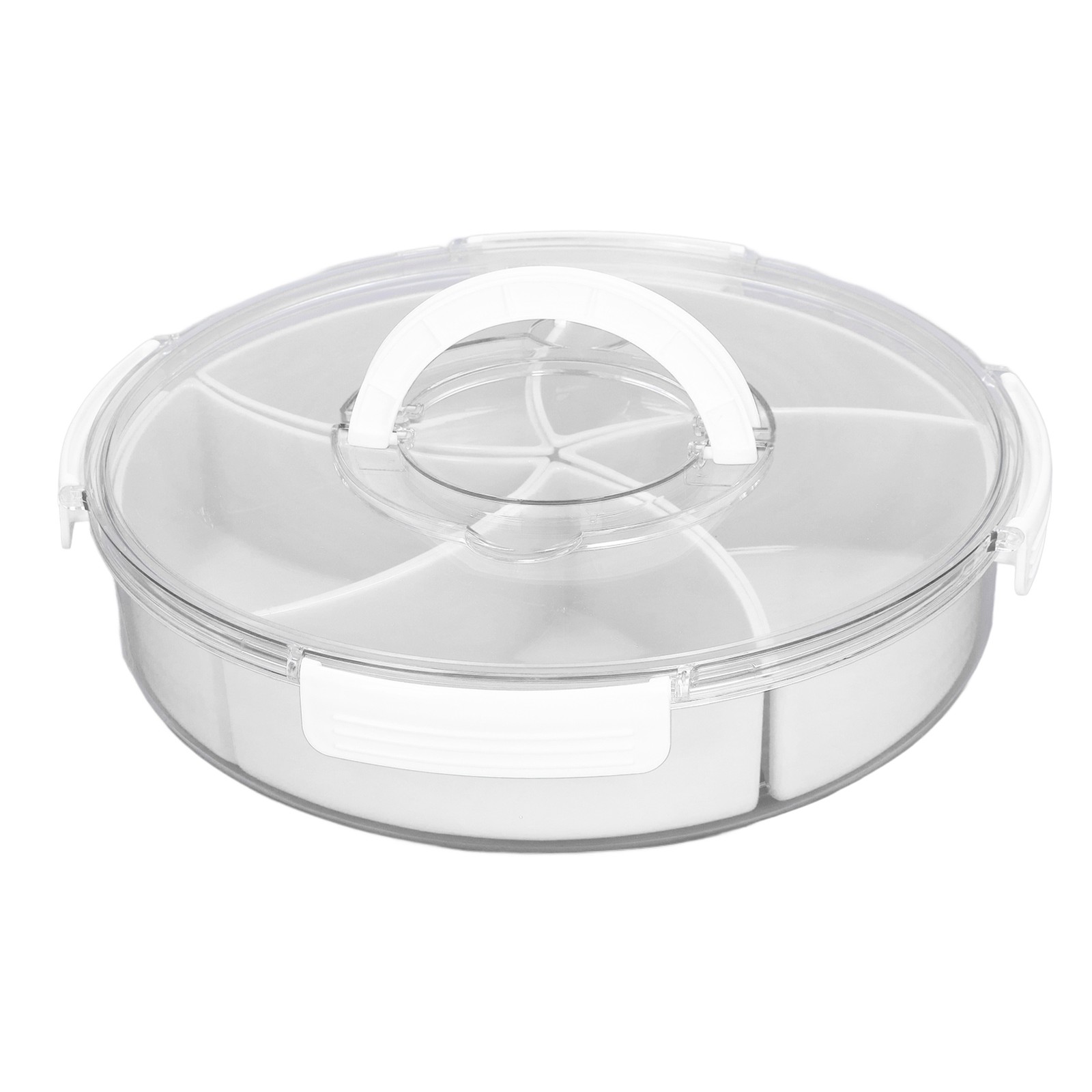 White 5-Compartment Rotating Snack Box with Lid & Handle