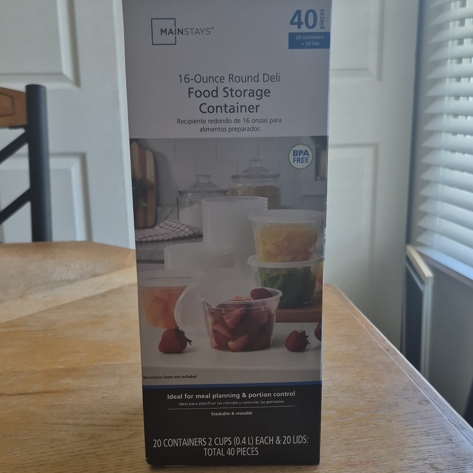 Mainstays 16 oz Clear Round BPA-Free Plastic Food Containers w/ Snap Lids, 40pc