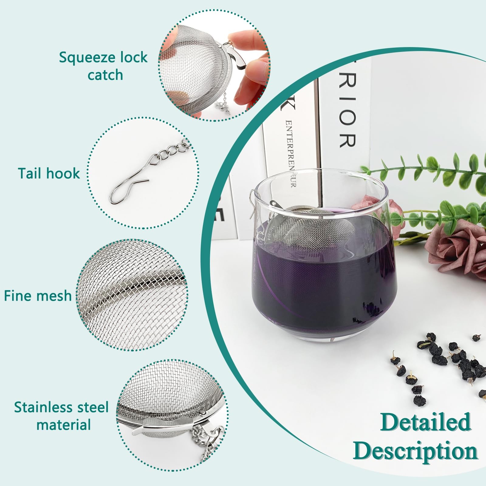 2Pcs Stainless Steel Strainer Tea Balls, 2.83in Diameter, Silver