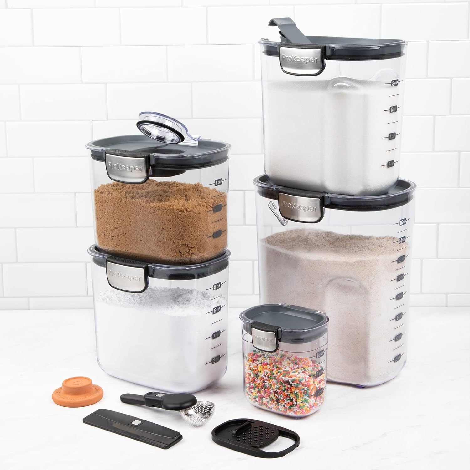 NEW Airtight Food Storage Container Set Clear Kitchen Canisters Grey 9Pc