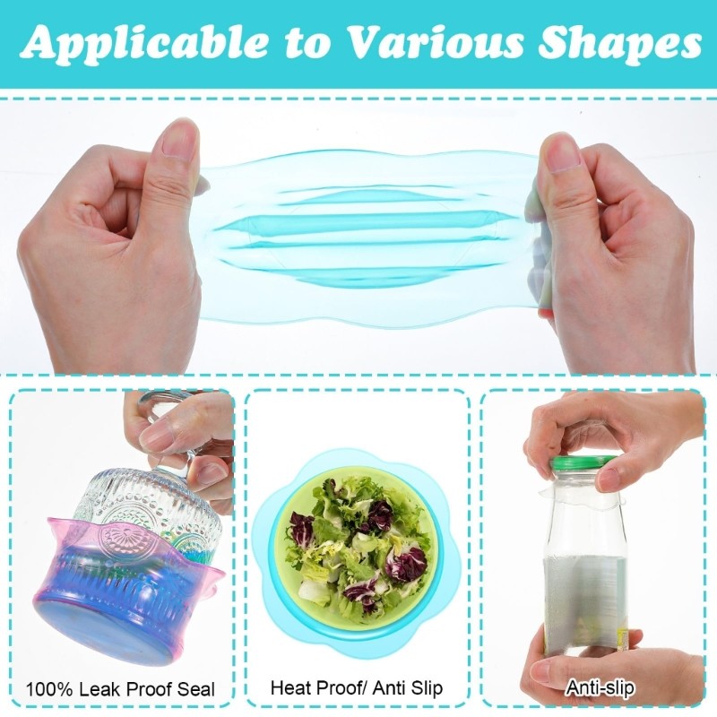 Stretchable Silicone Lids For Airtights Seal Microwave Dishwasher