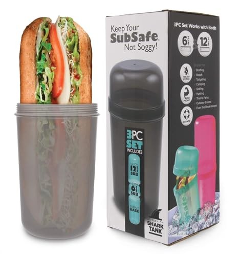 SubSafe 3-Piece Sub Sandwich Container, Charcoal Grey