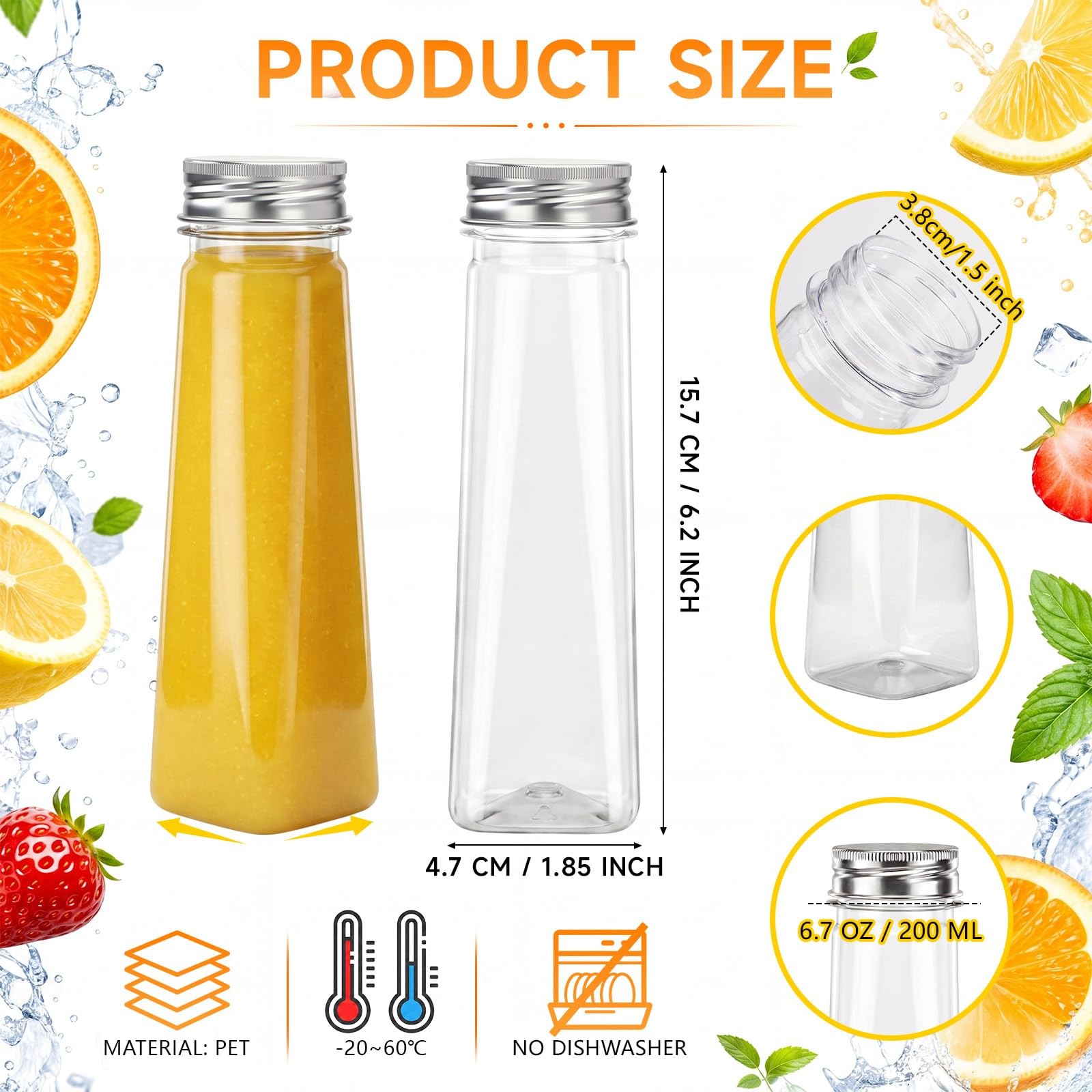 50 Pcs Empty Pet Plastic Bottles with Caps 6.7oz Reusable Clear Juice Bottle …