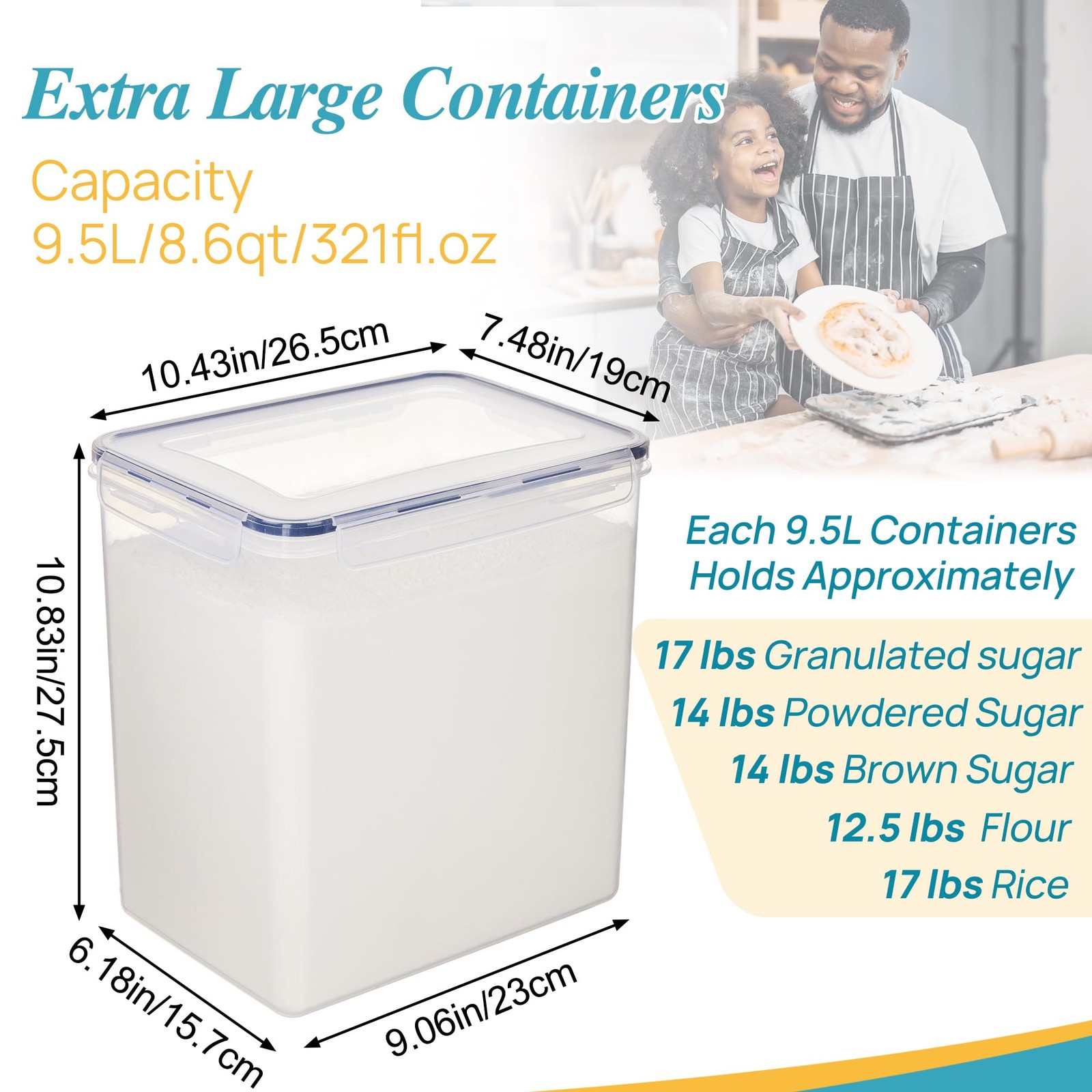 2 PCS 9.5L Flour Sugar Storage Container 25 Lbs Airtight Pantry Canister