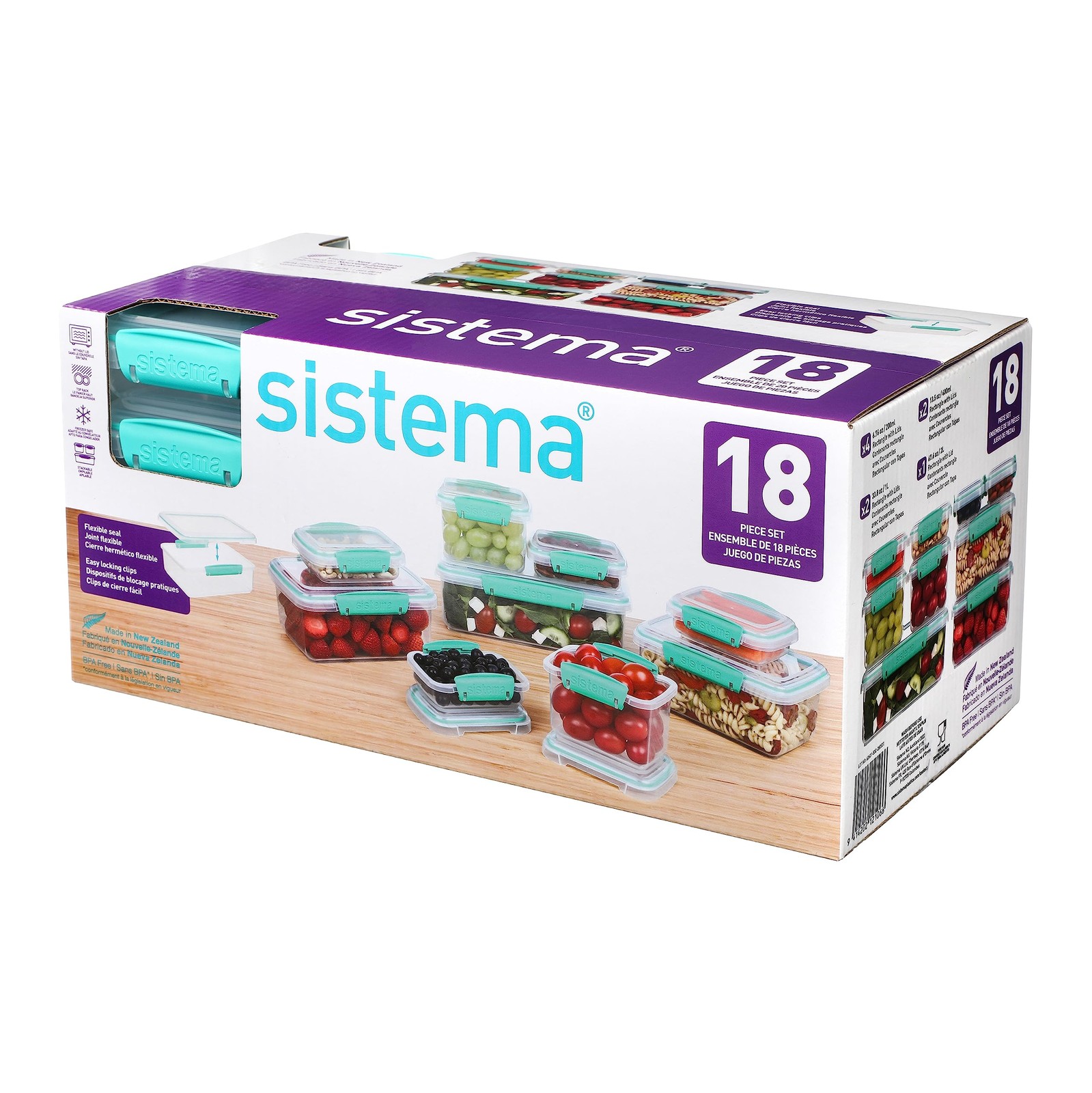 Sistema 18-Piece Food Storage Containers with Lids for Lunch, Meal Prep, and Lef