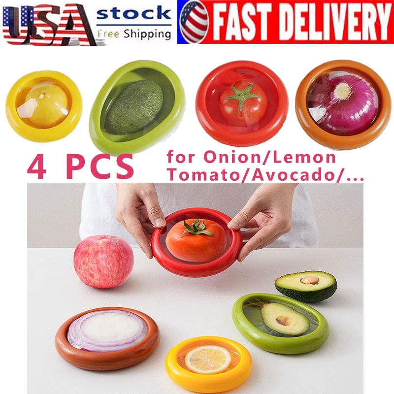 4PCS Plastic Avocado Onion Fresh-Keeper Fridge Container for Half-Cut Fruit