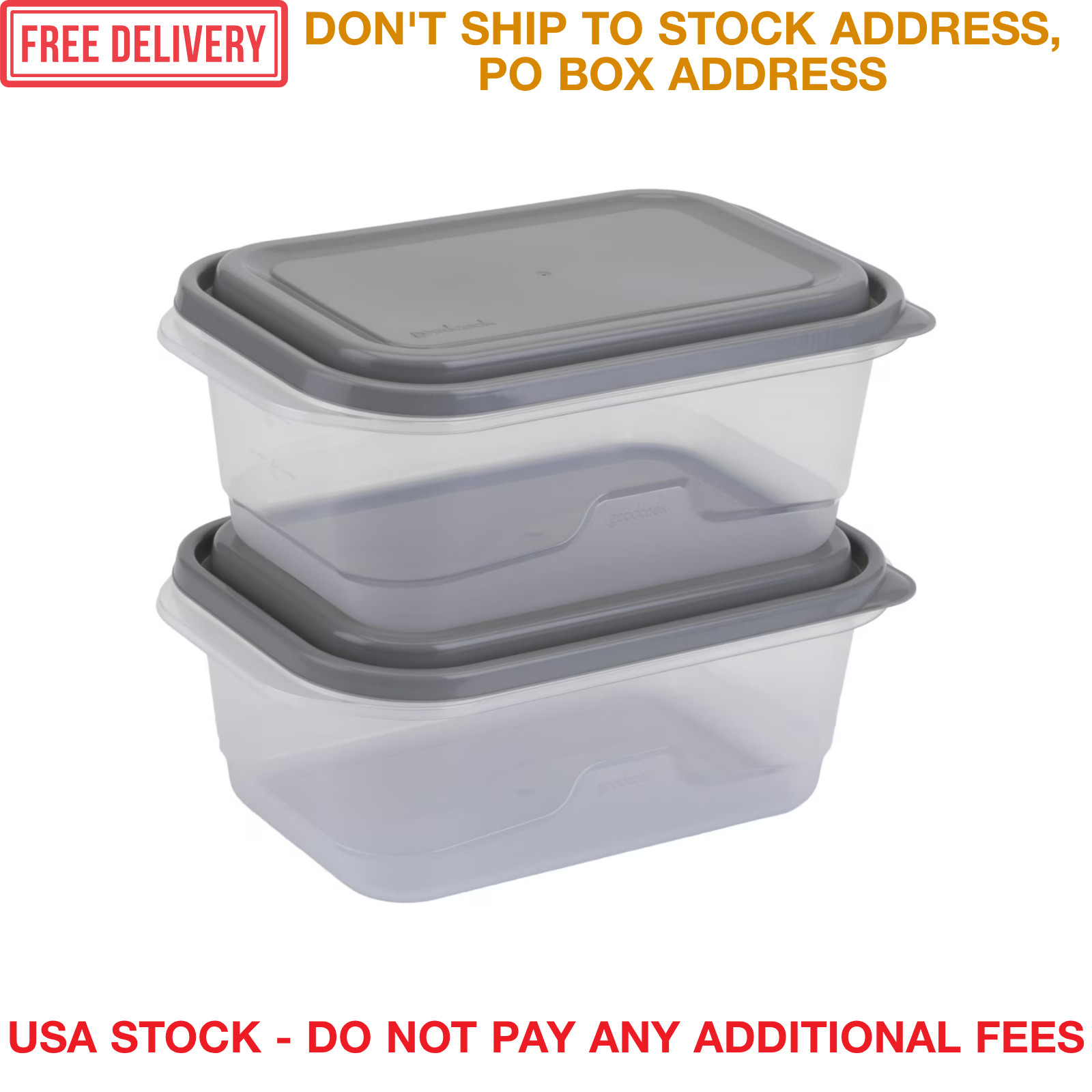 Plastic Food Storage Containers 8 Cup 2Pack Large Rectangular Meal Prep Lids Lot