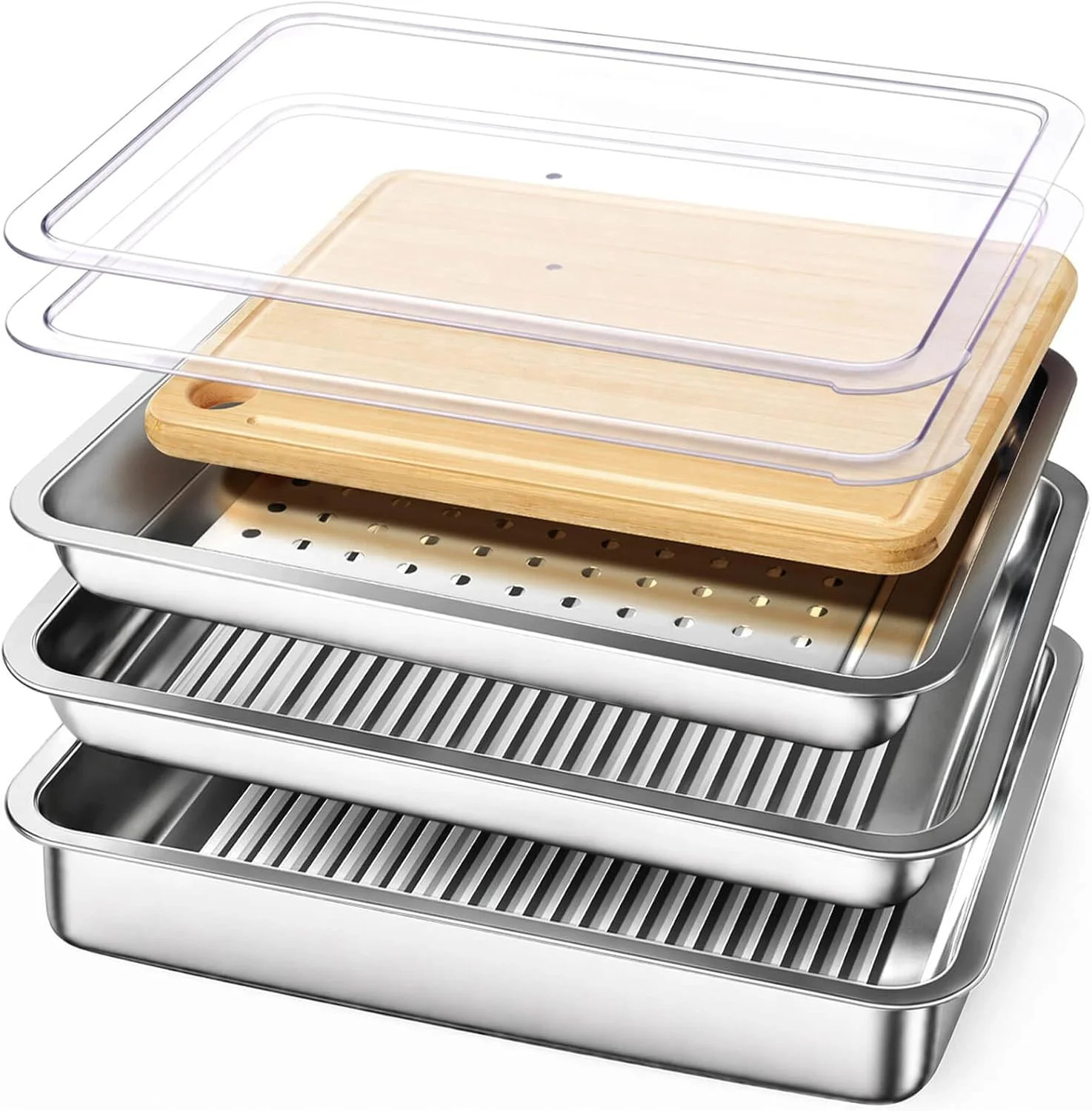 Grilling Prep and Serve Trays, Stainless Steel Large Capacity Food Prep Tray, Gr