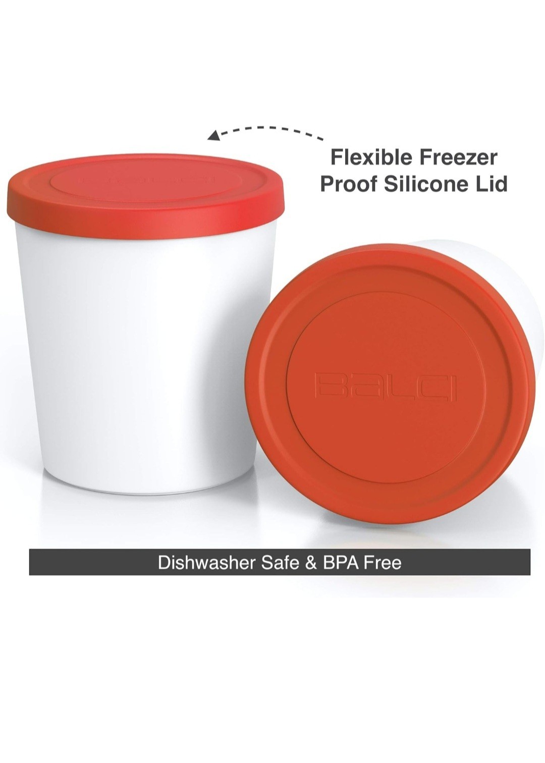 1 Quart Reusable Ice Cream Tubs with Silicone Lid 2 Pack Dishwasher Safe