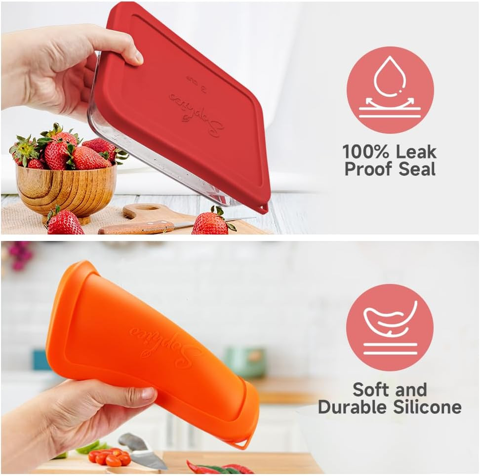 Sophico 3 Cup Rectangle Silicone Storage Cover Lids Replacement for Pyrex 7210-P