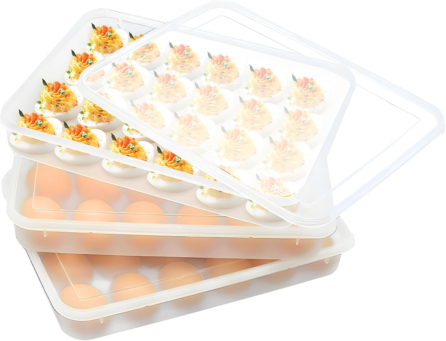 3PCS Deviled Egg Platter and Carrier With Lid 72Egg Slots for Party Home Kitchen