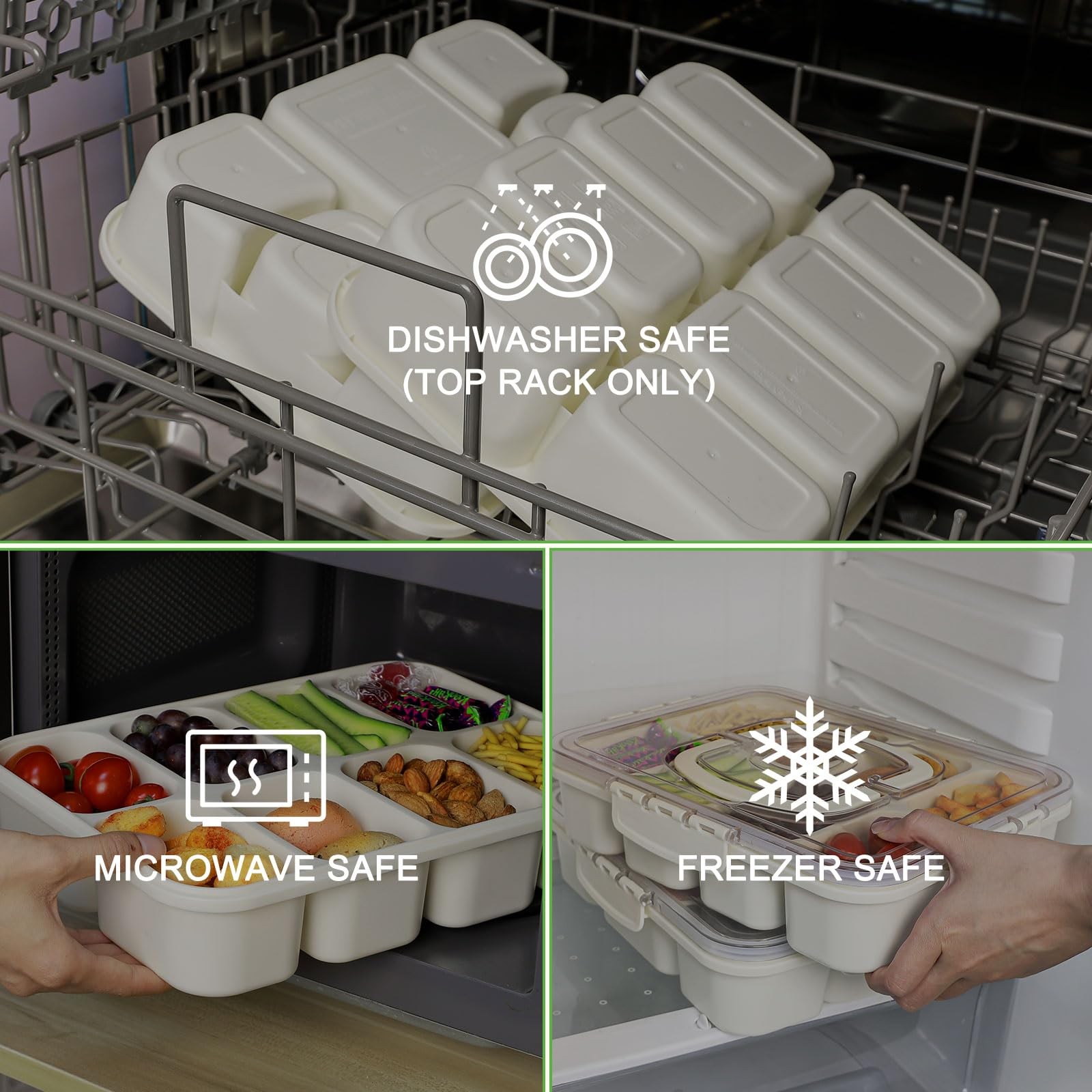 2 Pack Snackle Box Container – Large Heavy Duty 8 Compartments Divided Servin…