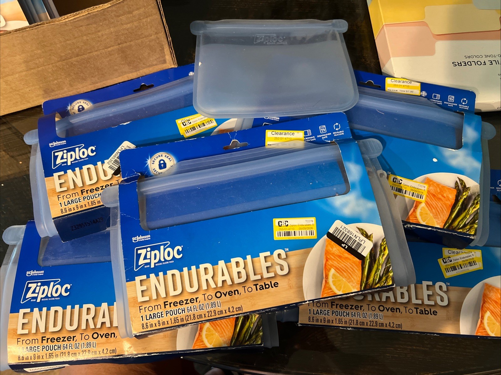 5 Ziploc Endurables Large Pouch 64 oz Freezer to Oven to Table Plus 1 Medium