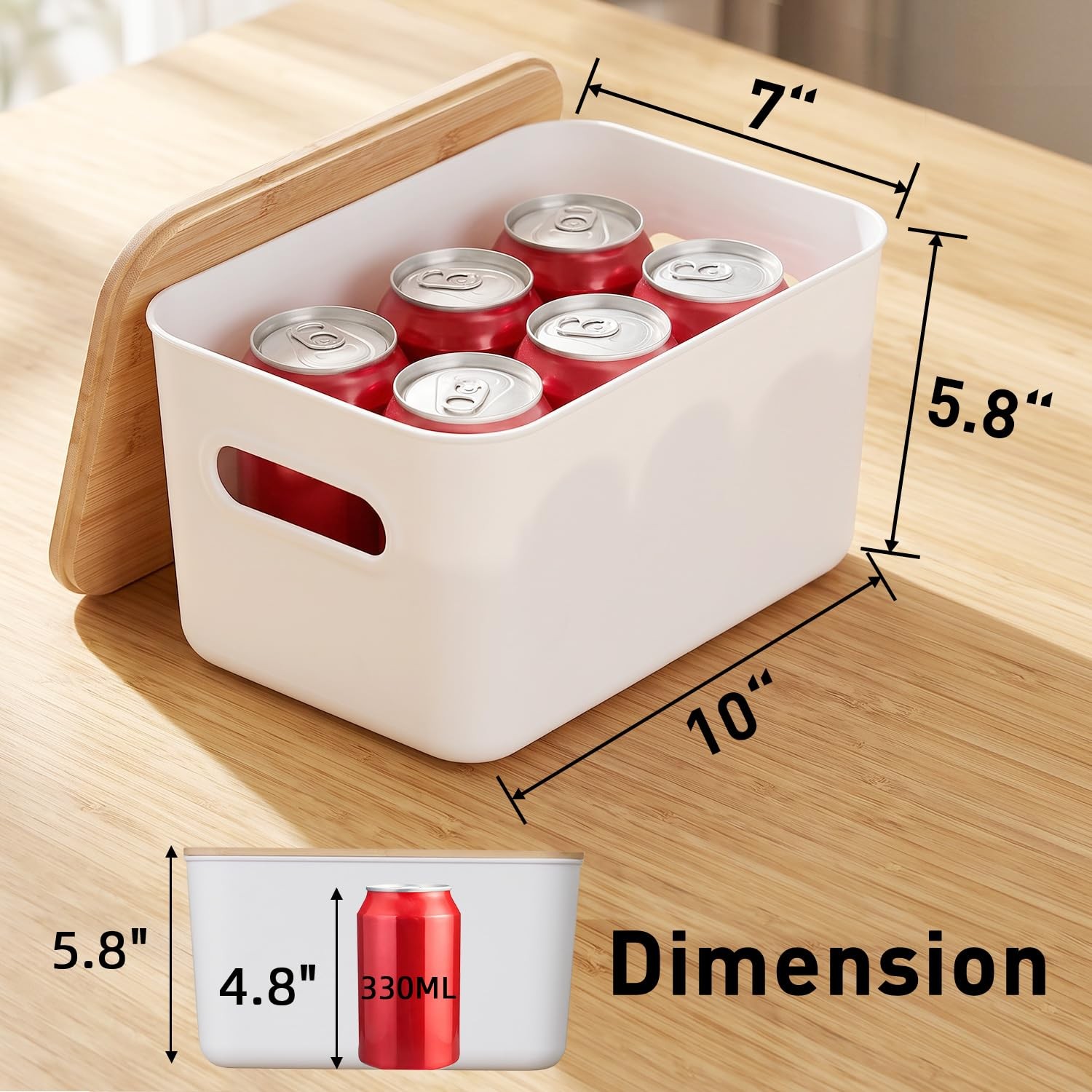 Bamboo Lid Storage Bins 7QT Stackable Organizer Boxes with Handle, 4 Pack