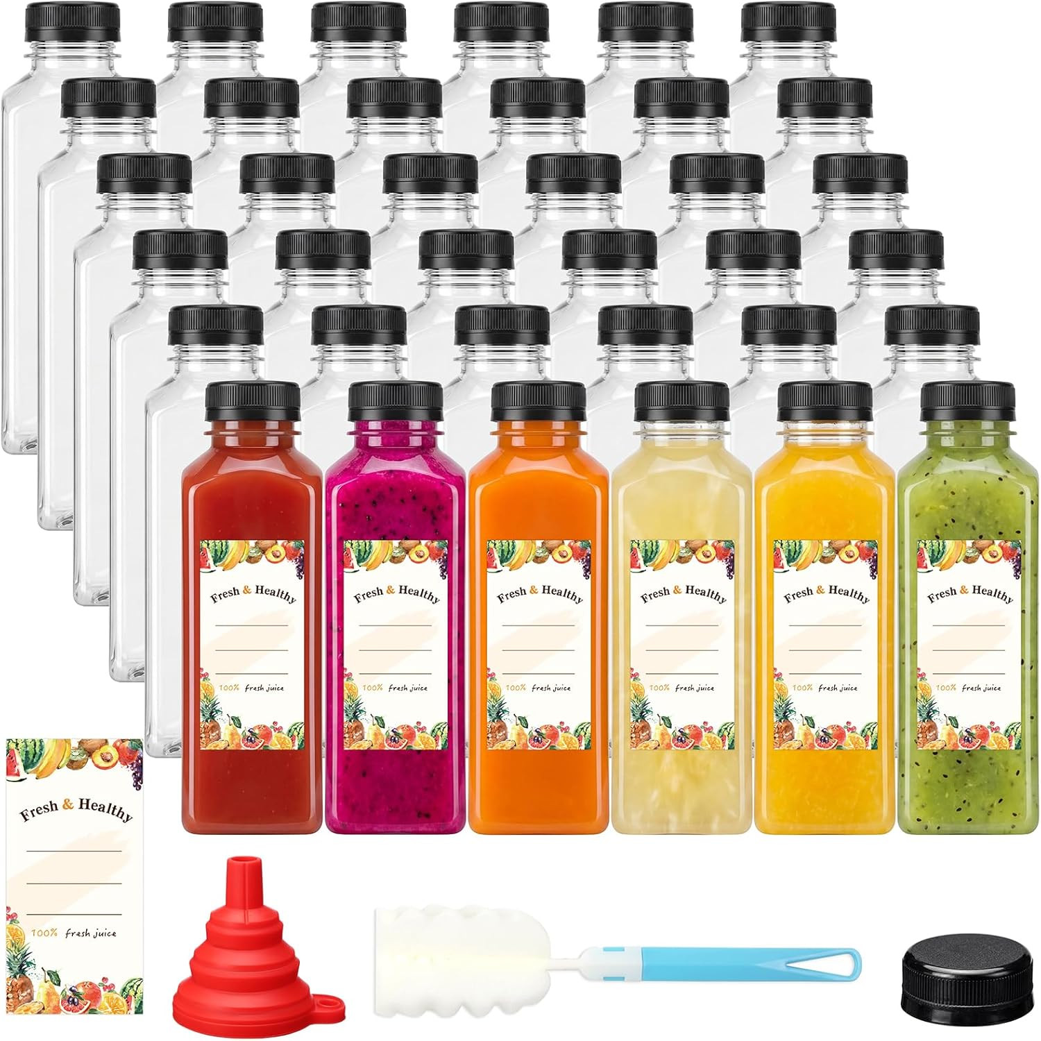 42Pcs 16Oz Plastic Juice Bottles with Caps, Reusable Juicing Bottles with Lids,