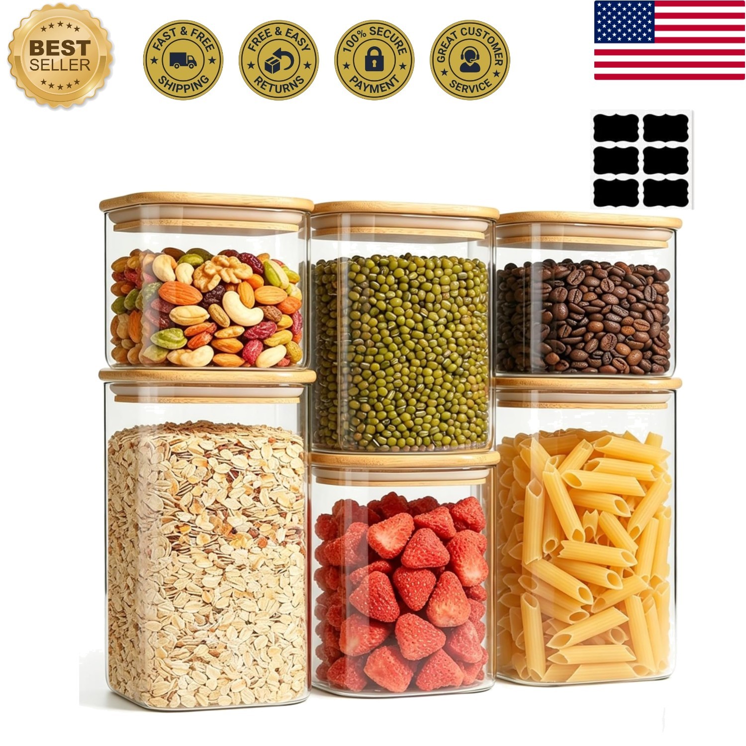 6-Pack Glass Storage Containers with Airtight Bamboo Lids – Stylish & Functional
