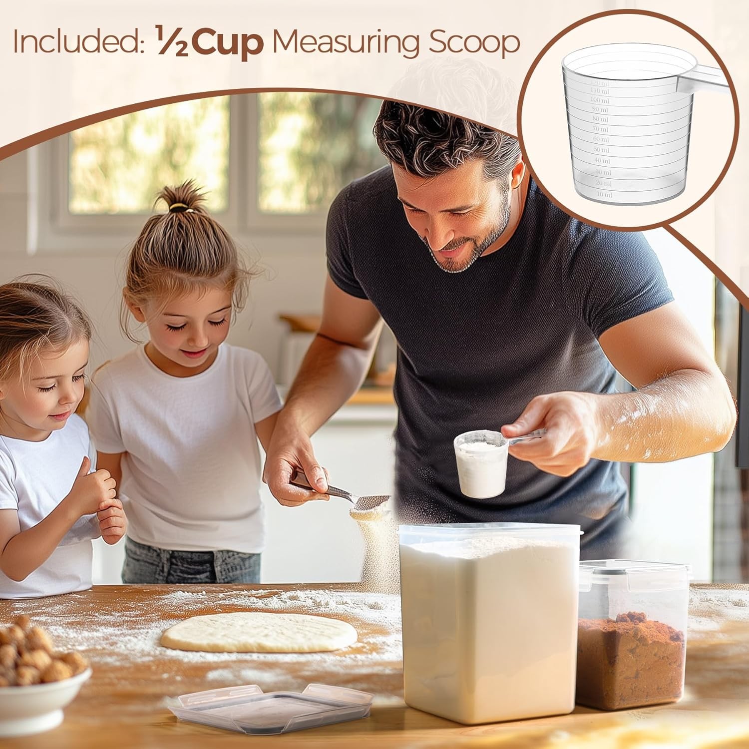 Flour Sugar Storage Containers Set of 3 5.2L/5.5Qt 2.5L/2.6Qt*2 Large Airtight