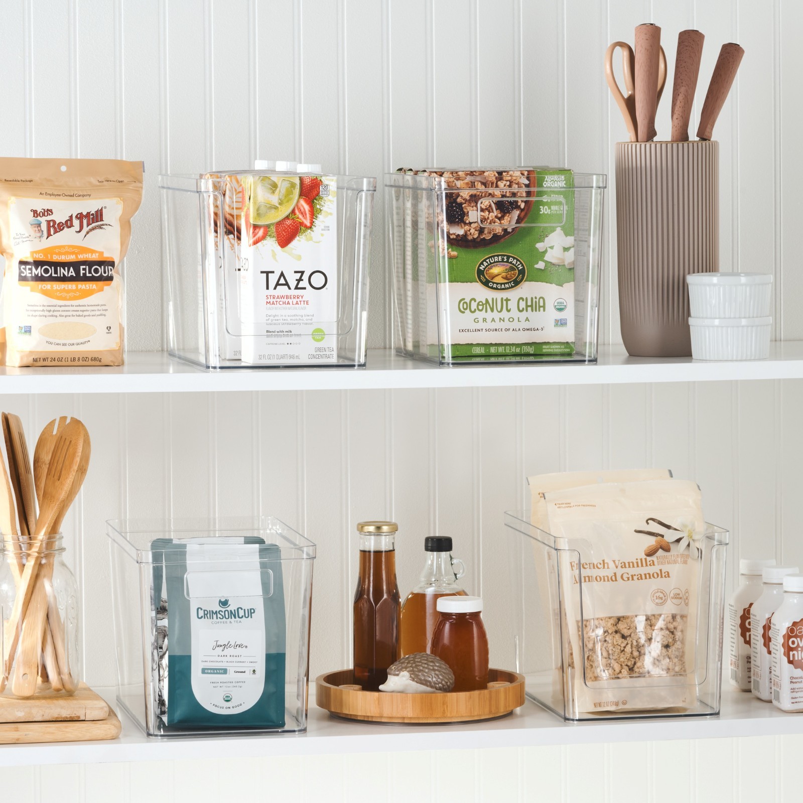 Mainstays 4-Piece Clear Plastic Pantry Storage Bin Organizer Set, Kitchen Cabine