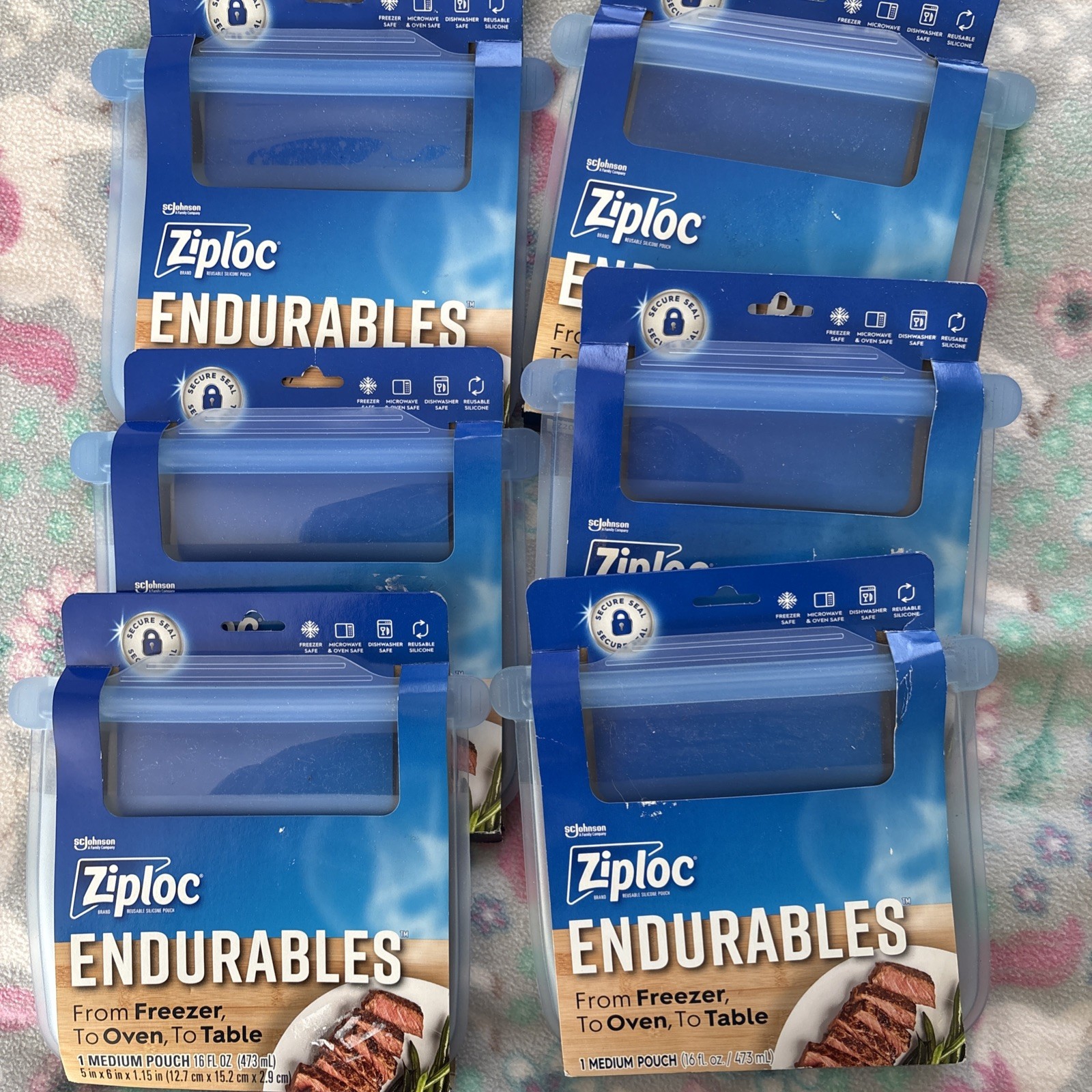 Ziploc Endurables 6 Medium Reusable Silicone Brand New In Orginal Container