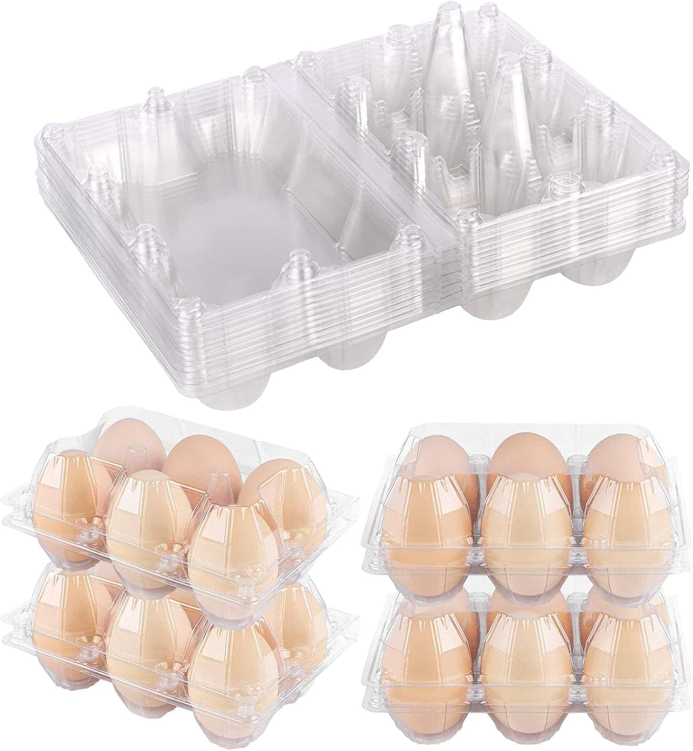 Plastic Clear Egg Carton for 6 Eggs,12Pack Egg Tray Reusable Medium Size Egg Car