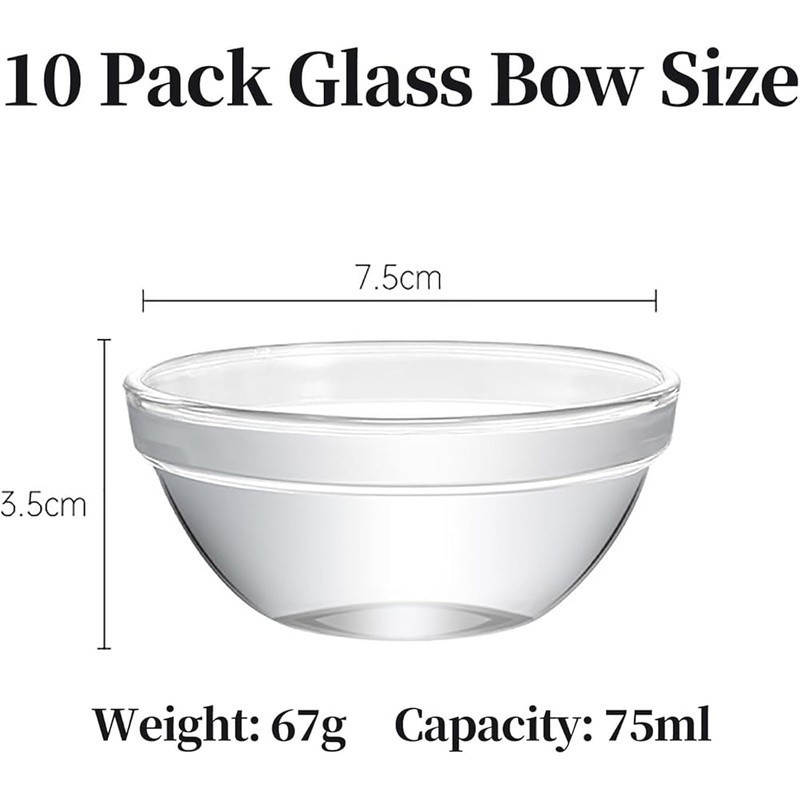 10 Pack 2.5oz Clear Glass Prep Bowls Dips Sauces Condiments Kitchen Storage New