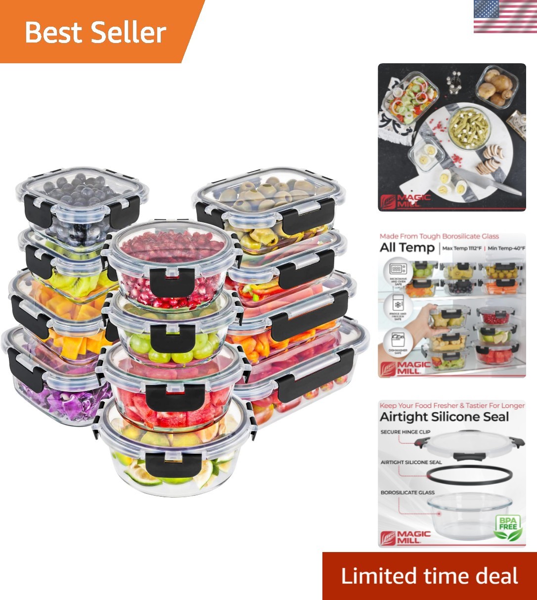 Borosilicate Glass Food Storage Containers with lids Set | 24pc Sets with 12 …
