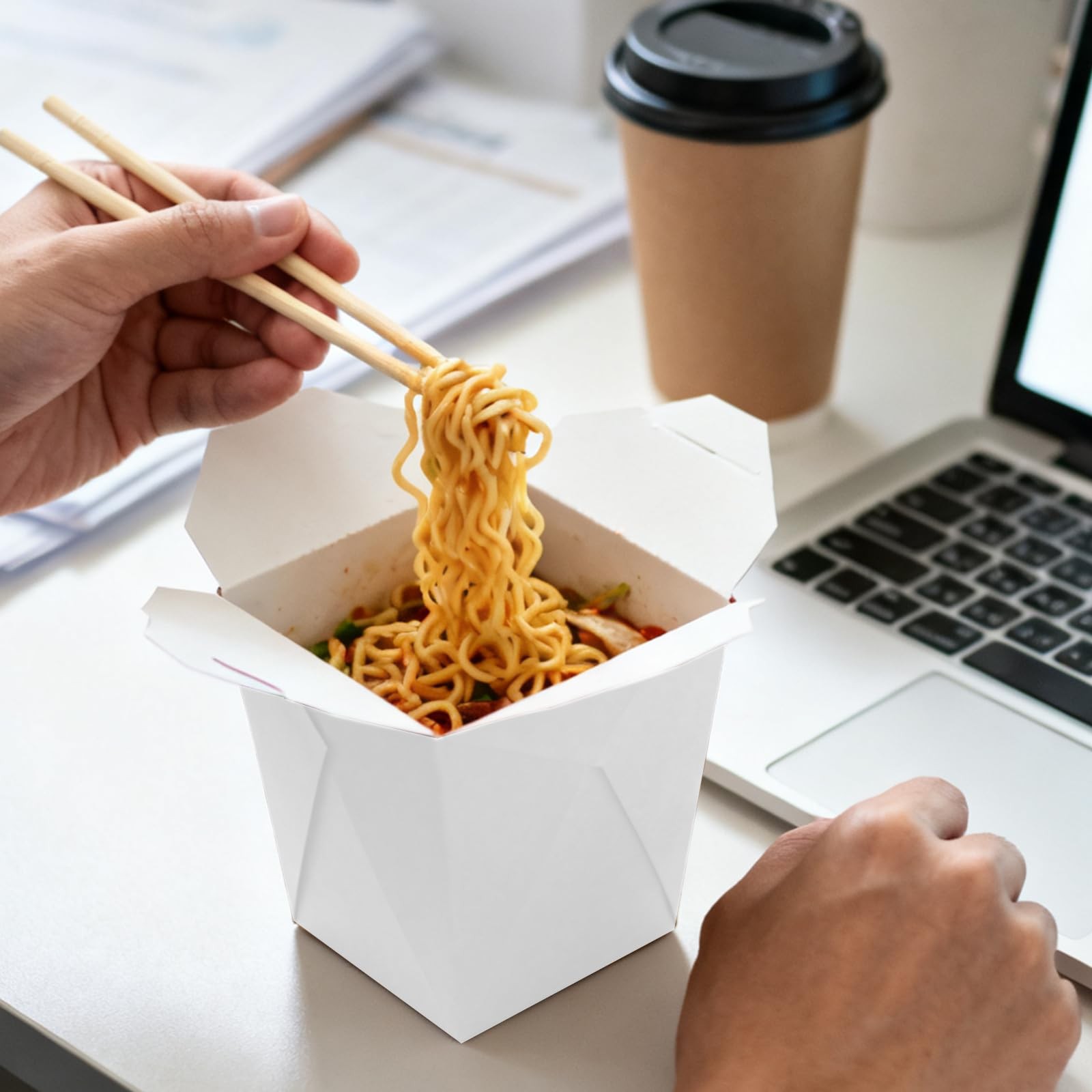 100 PCS 16oz Chinese To Go Box White Paper Take Out Container Restaurant Food