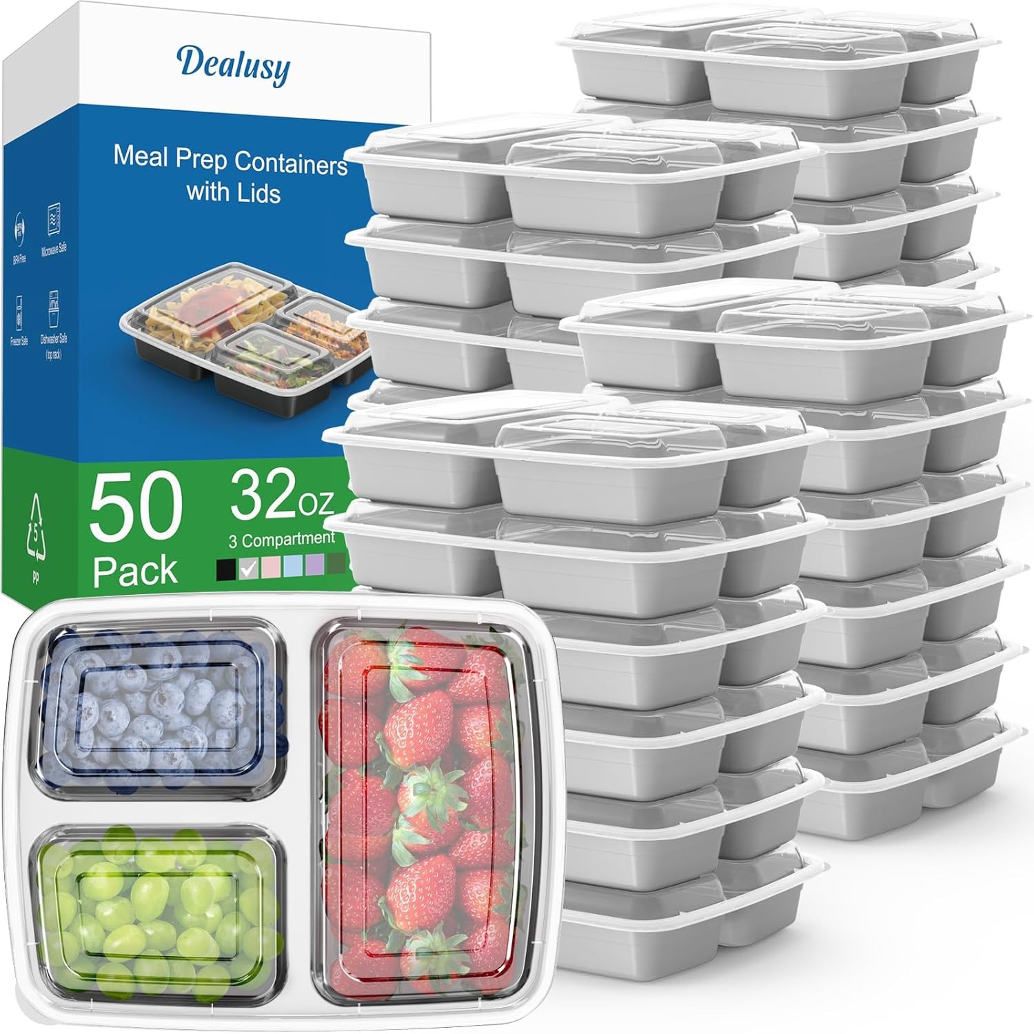 50 Pack (100-Piece) 32 Oz Meal Prep Containers Reusable Lids, Sturdy Leakproof
