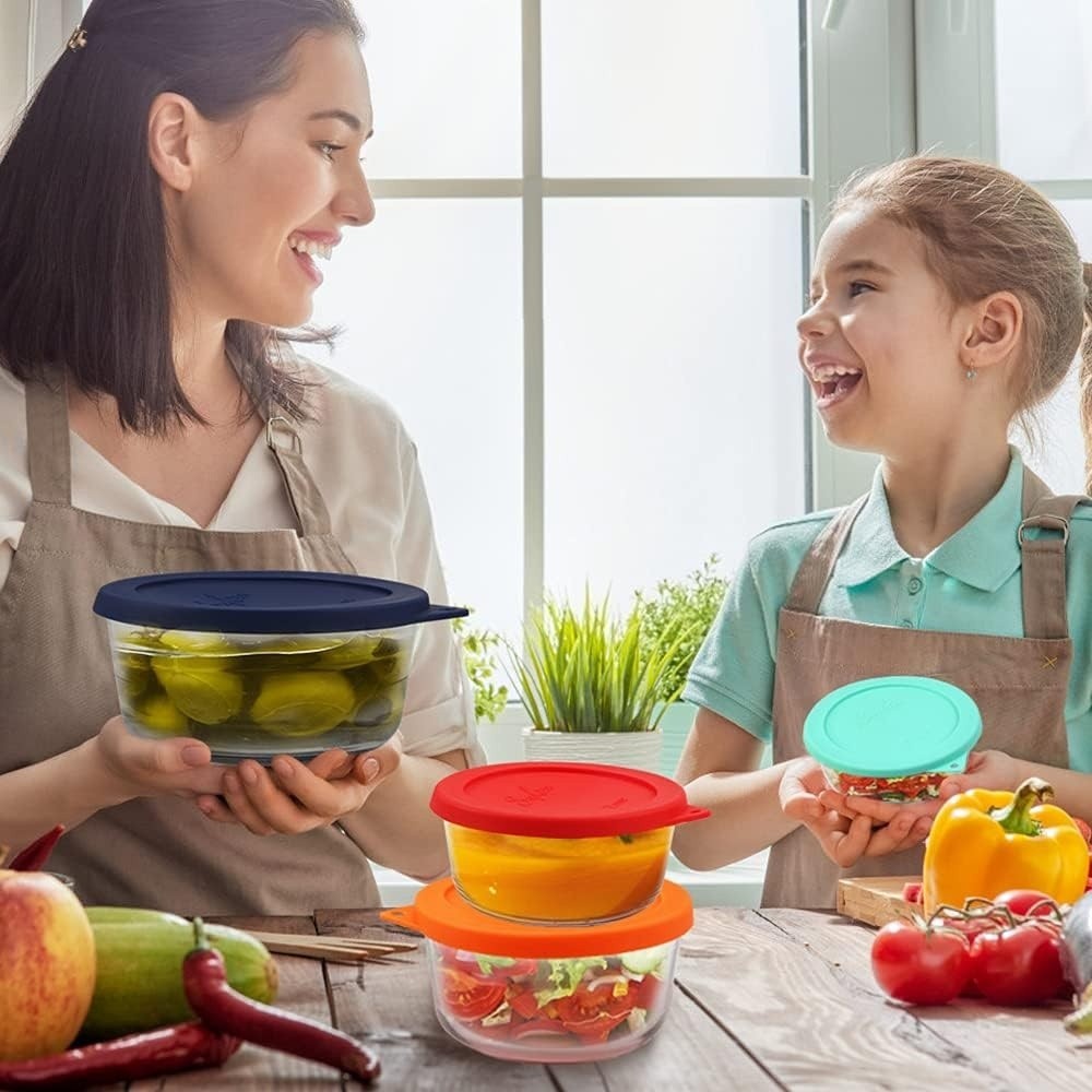 Round Silicone Storage Cover Lids 8-Pack | Fit Anchor Hocking and Pyrex, 4 Size