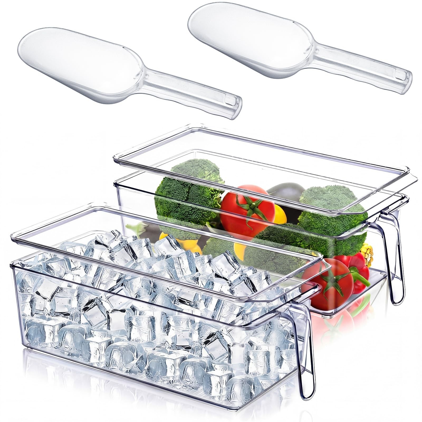 Havawish 2 Sets Ice Storage Bin for Freezer 12.4 x 5.91 x 3.94 Inches, Clear