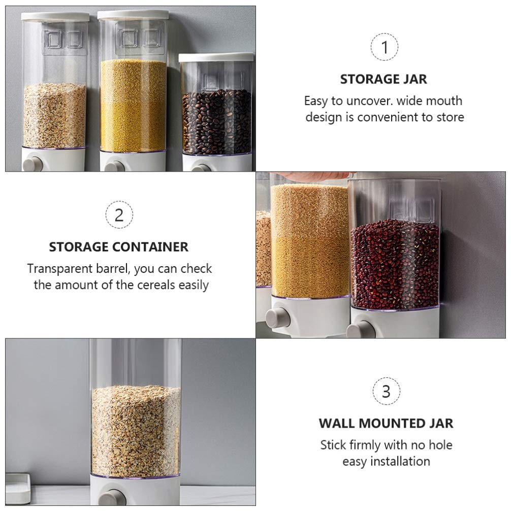 Wall Mounted Storage Jar with Press Button Portion Control Clear Airtight Foo…