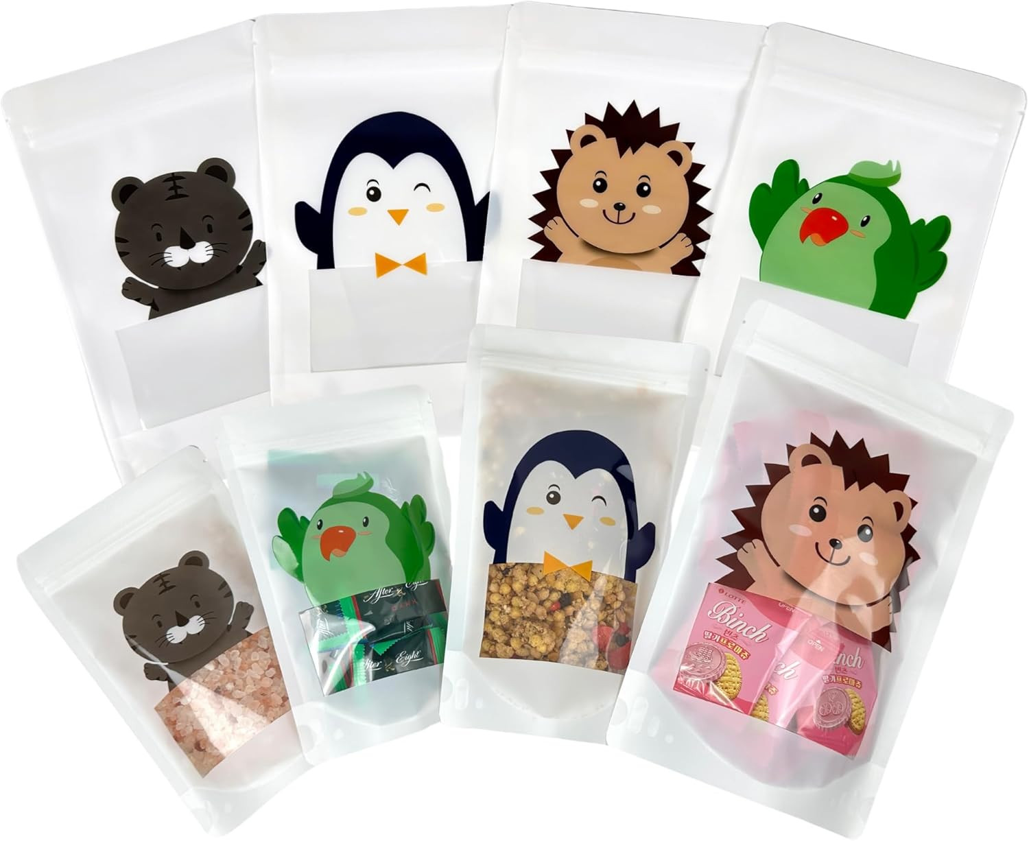 Cute Animal Goodies Bags | Reusable Stand up Pouch with Clear Window | Zipper Cl
