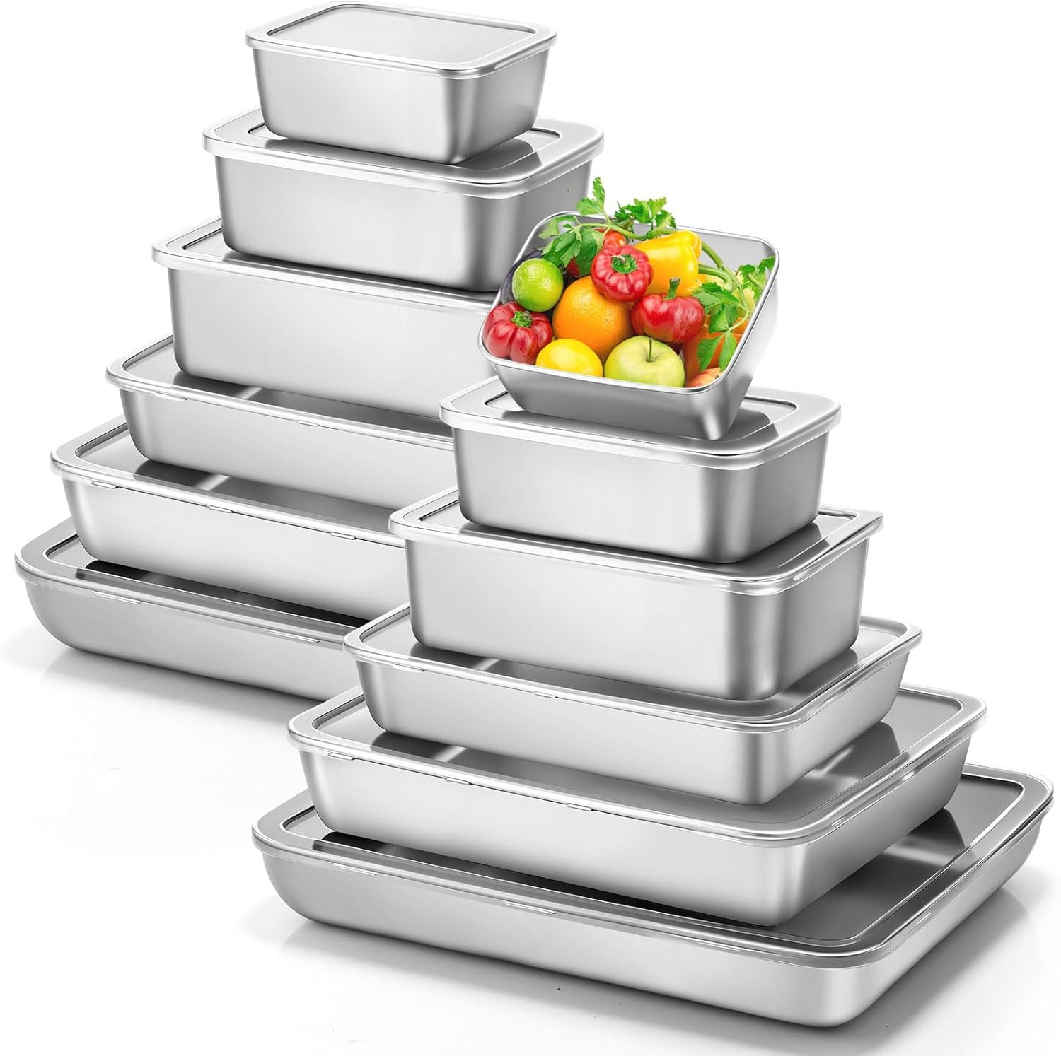 12Pcs 6 Sizes Stainless Steel Food Storage Container with Lid Reusable Meal Prep