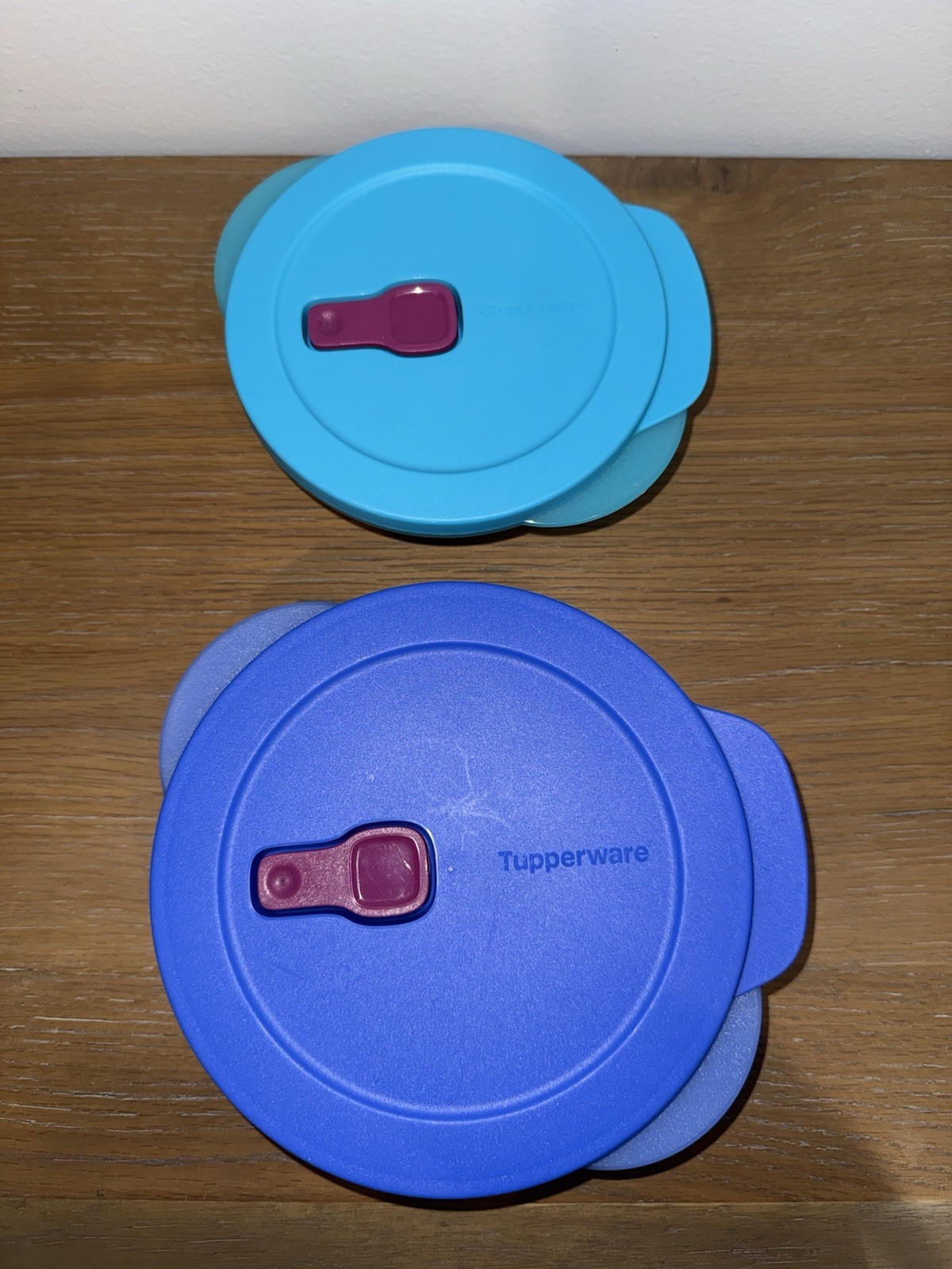 Set of 2 Tupperware CrystalWave Blue Round Storage Containers, Vented Lids