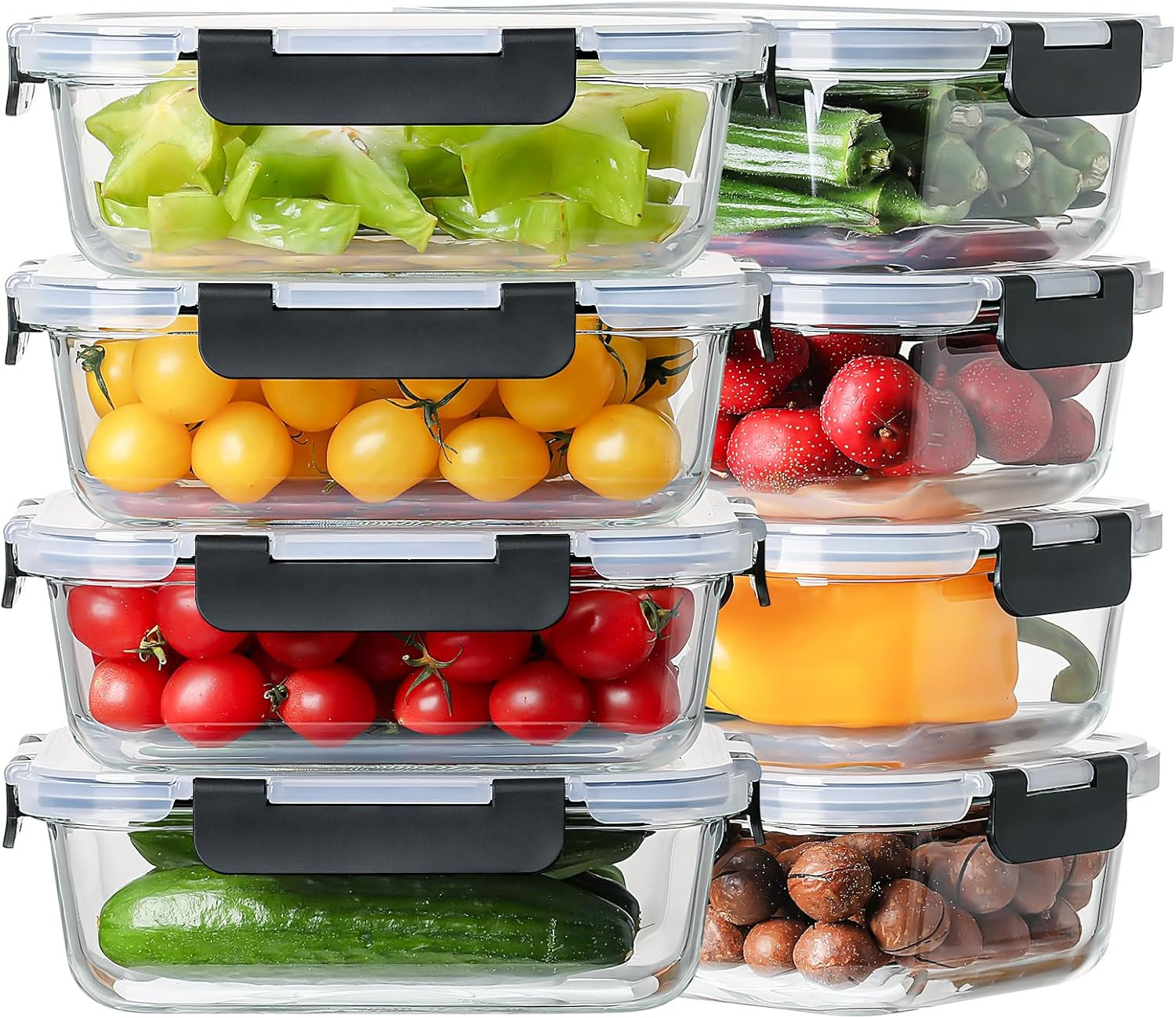 8 Pack 36Oz Large Glass Meal Prep Containers with Lids, Glass Food Storage Conta