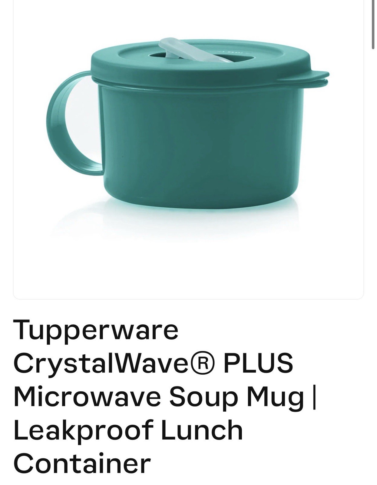 Tupperware Plastic Round CrystalWave PLUS Soup Mug, Teal Vented Lid, 2 Cups
