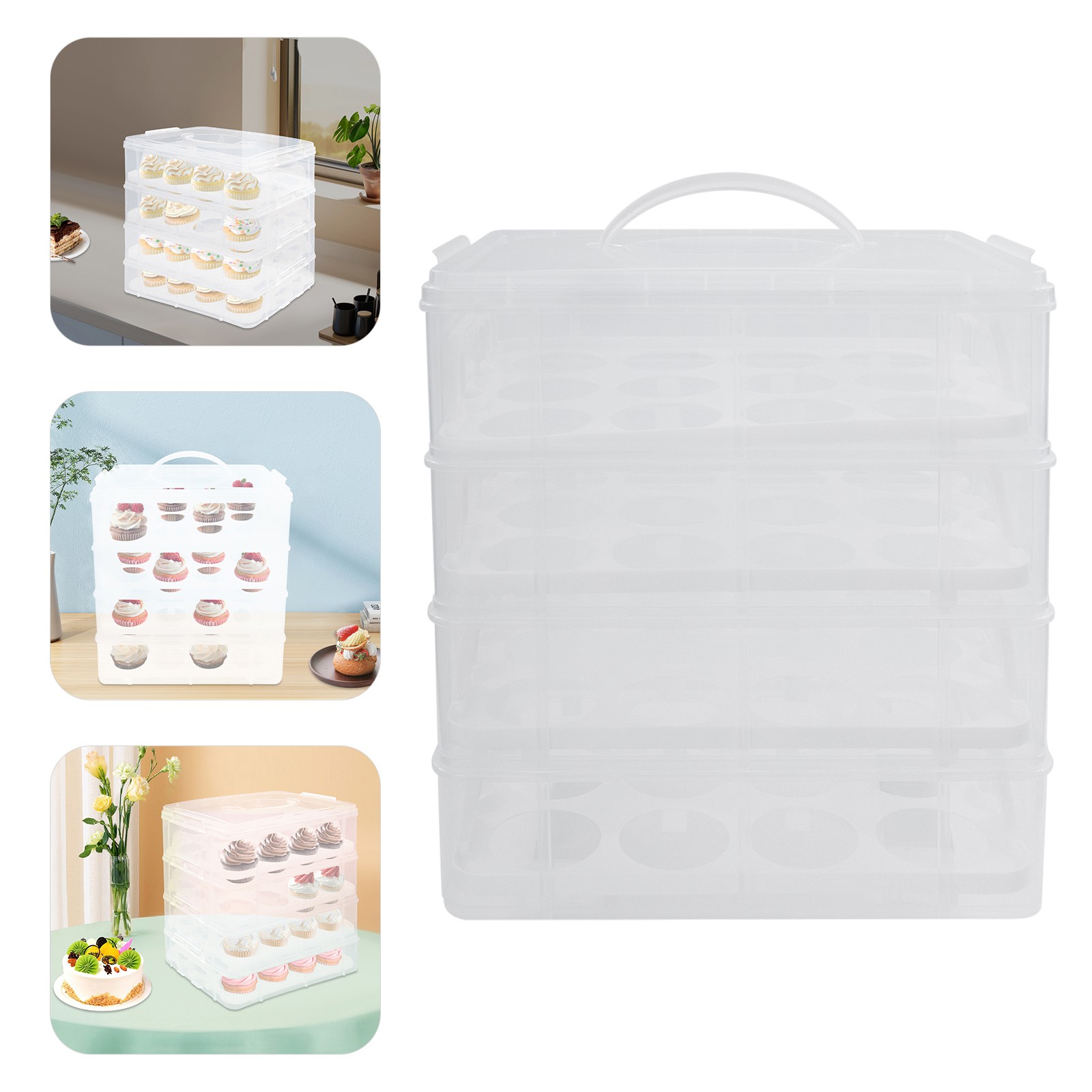4-Tiers Portable Cupcake Carrier Cupcake Holder Carrier Stacking Cupcake Storage