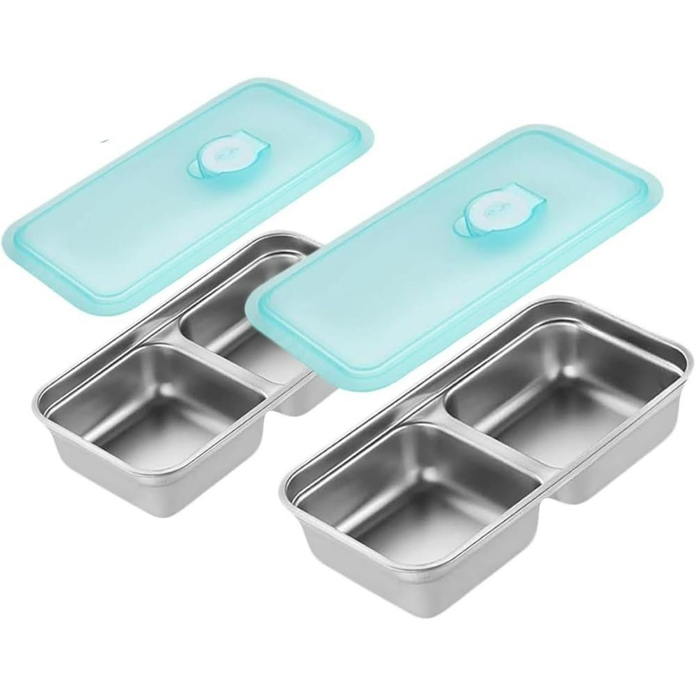 Reusable Double Compartment Stainless Steel Snack Containers With Lids Grab And