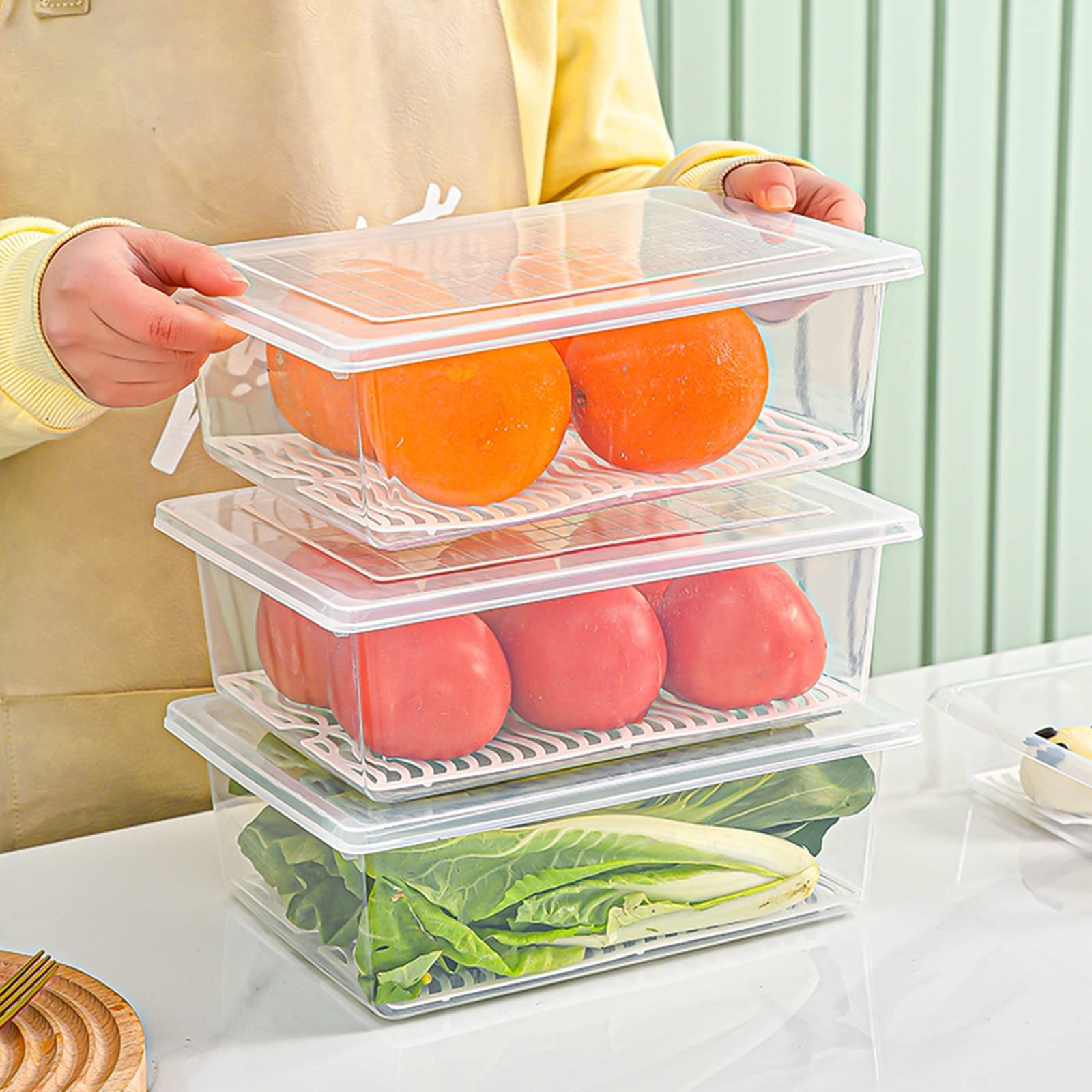 Food Storage Container, Plastic Food Containers with Removable Drain Plate an…