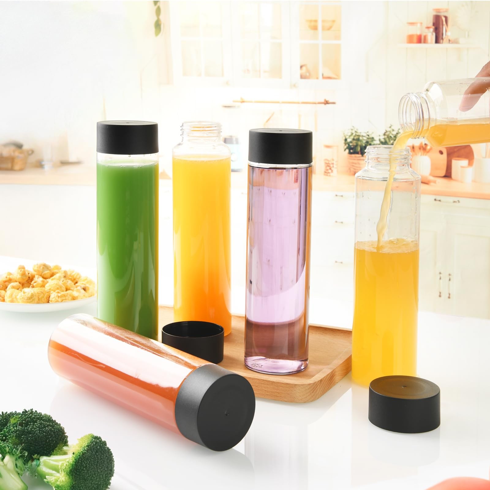 ZMYBCPACK 12 Pack 13.6oz PET Plastic Juice Bottles Black Lids Smoothie