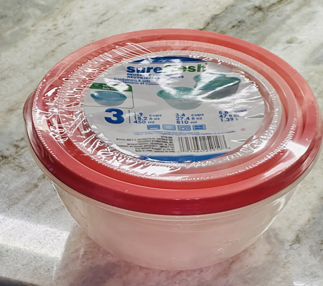 3 Pack Round Containers Food Storage Nesting Bowl W Lid-BPA Free