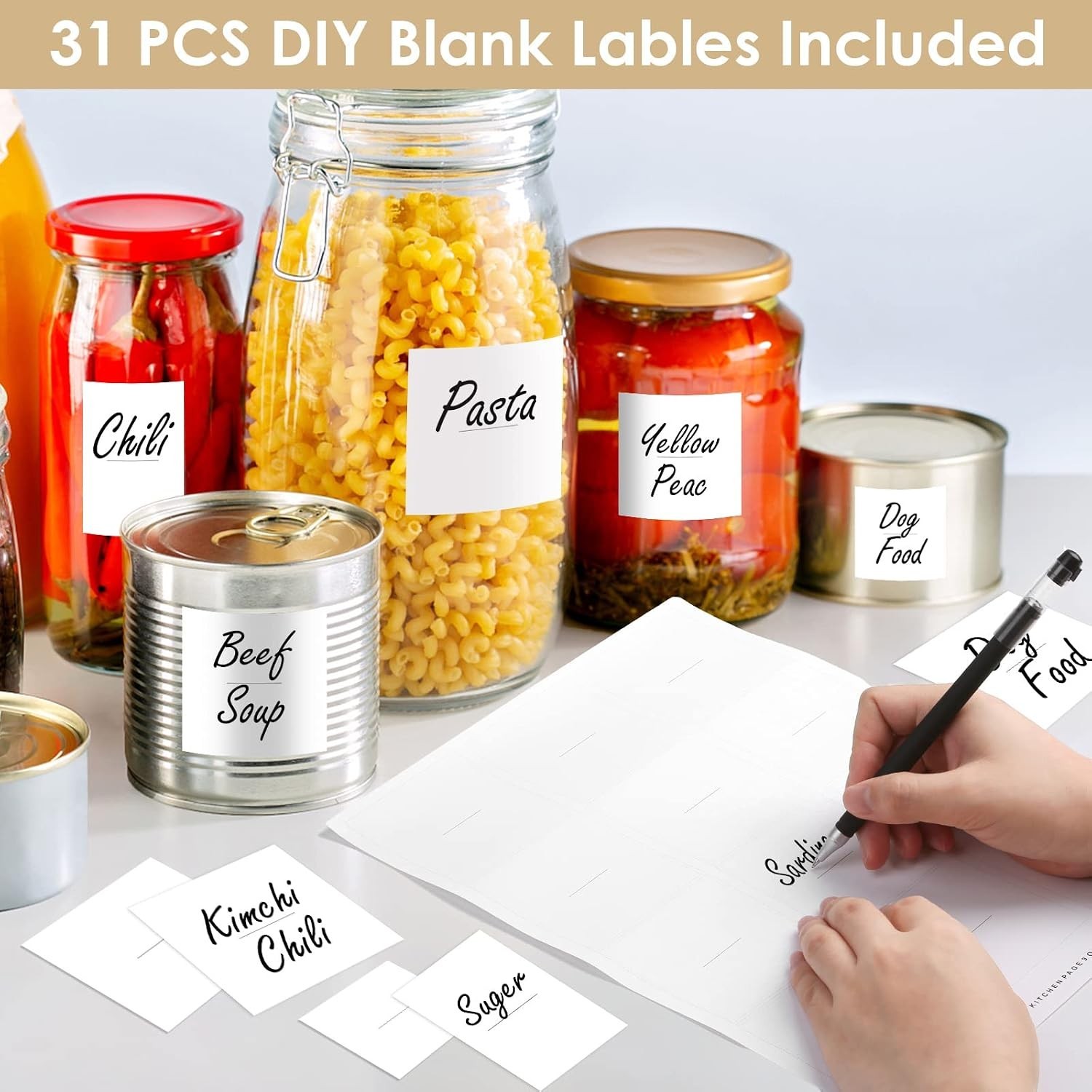 434 Pcs Kitchen Pantry Labels for Food Containers with DIY Blank Labels,3 Siz…