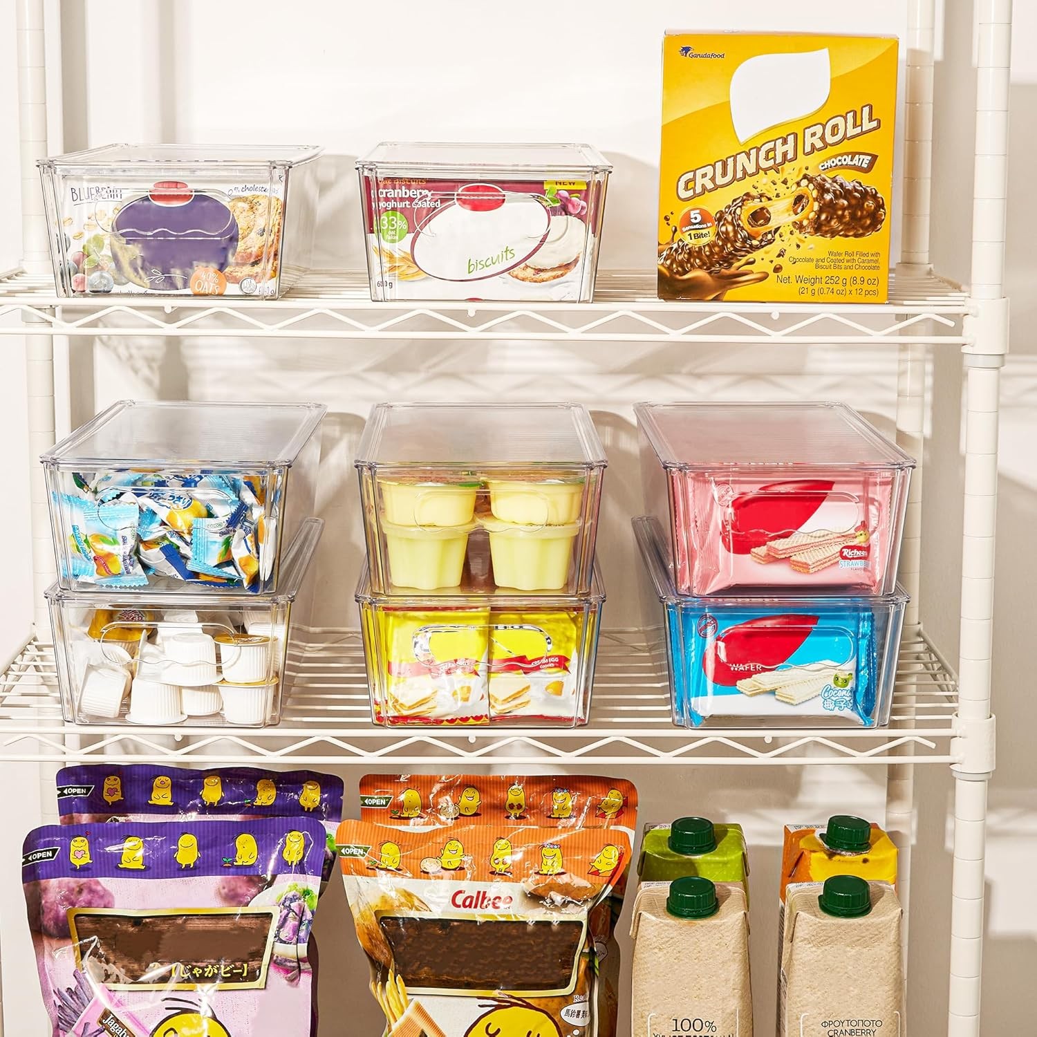 8pcs Clear Organizers and Storage Bins with Lids, Stackable Plastic Storage C…