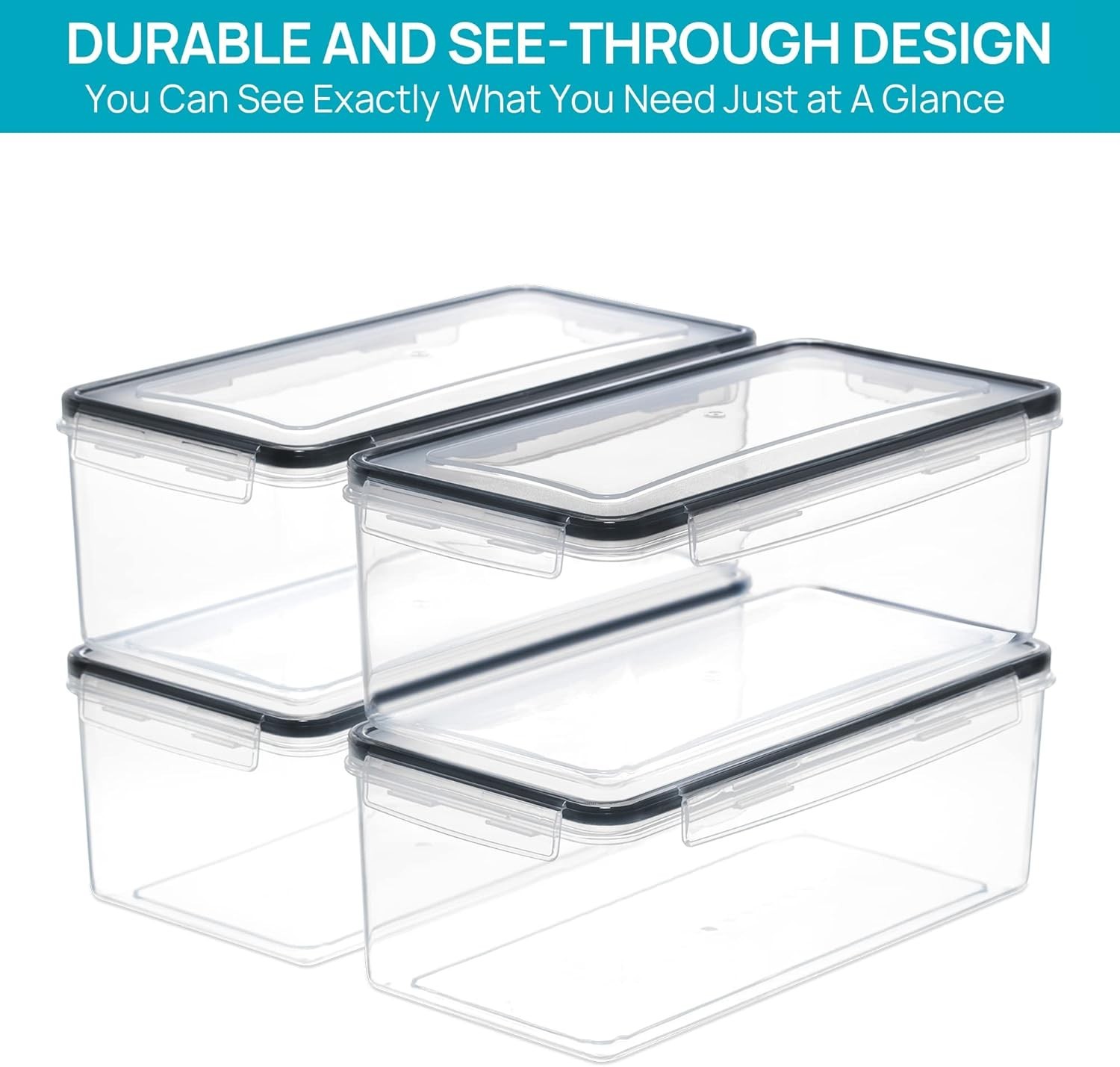 Airtight Food Storage Containers with Lids 4PCS Set 3.2L, Plastic Spaghetti C…