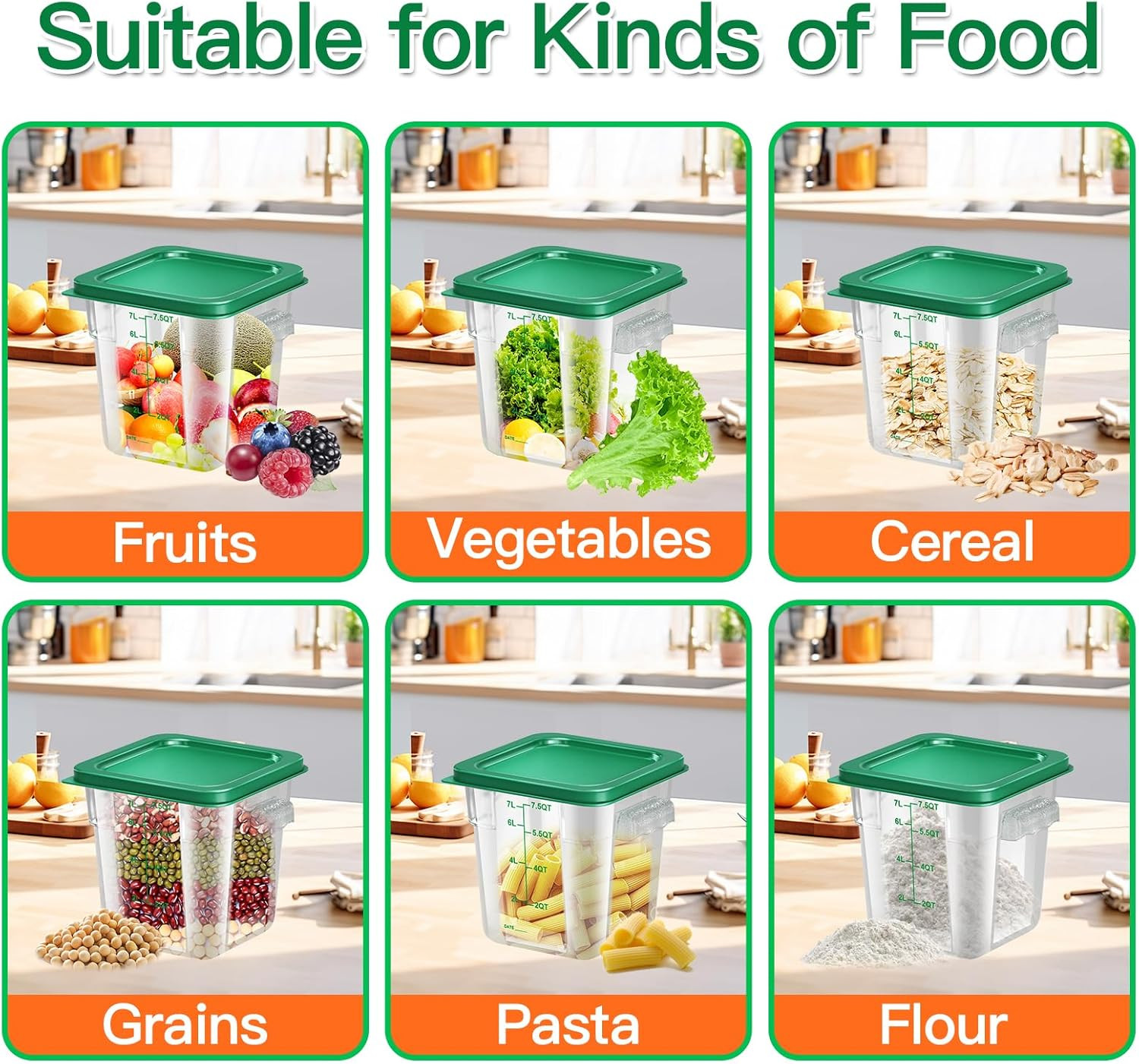 8Qt Clear Food Storage Containers with Lids & Handles – 4 Pack (Green)