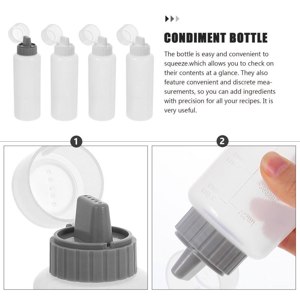 4 Pcs Cream Sauce Squeeze Bottles 350 ml Condiment Bottles with Scale