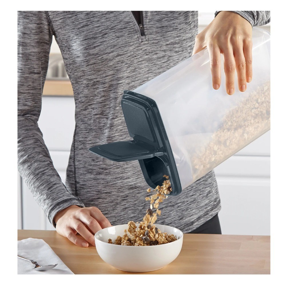 Plastic Small Cereal Dispenser, Clear, Gray Lid, 16-Cups, Single, 7.25″ x 4″ x